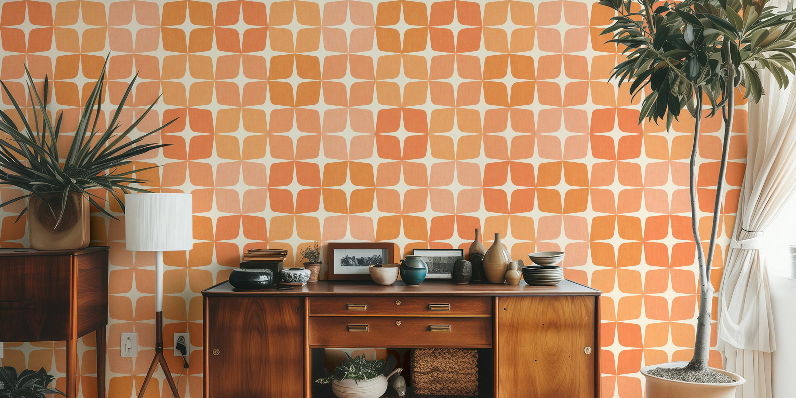 Mid-Mod Star block print wallpaper in a room