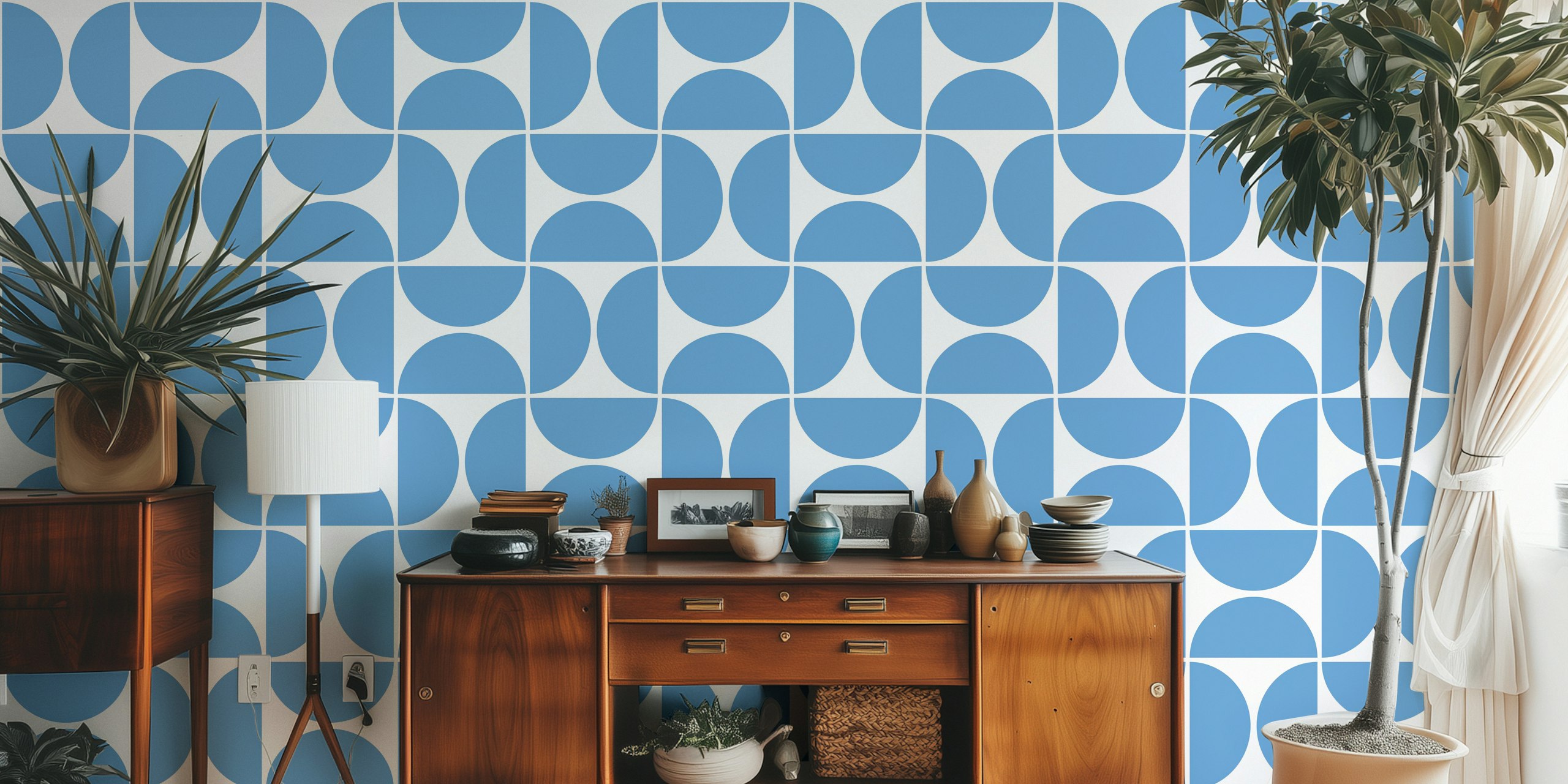 Modern Blue Geometry wallpaper in a room