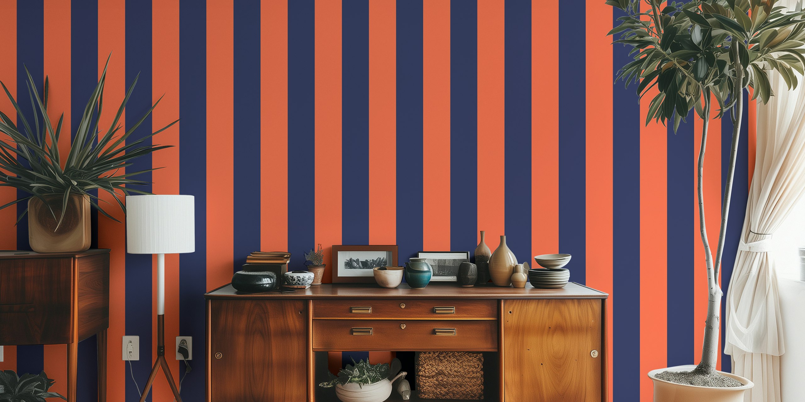 Red and navy striped pattern wallpaper