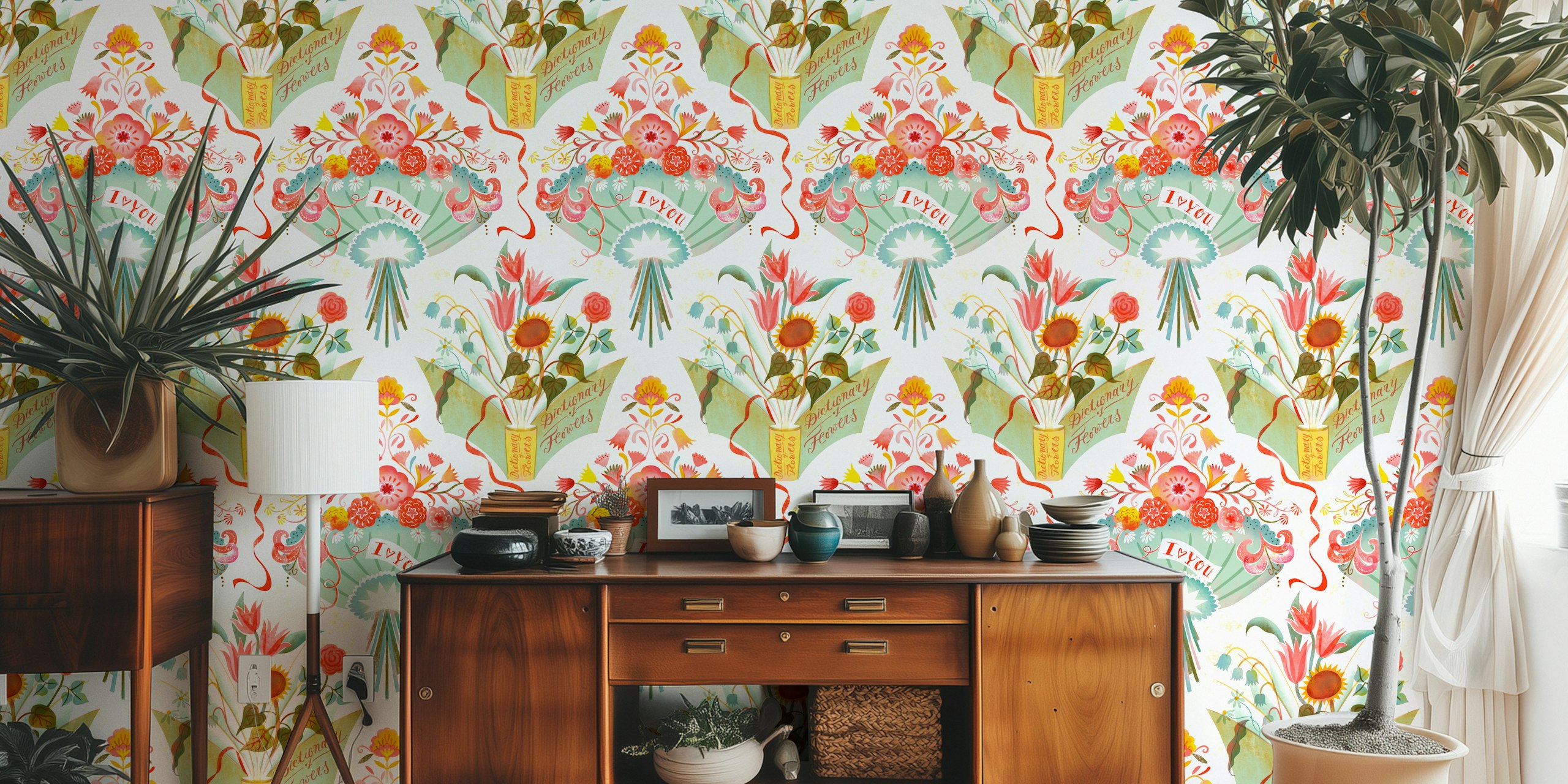 Design de papier peint damassé floral vibrant