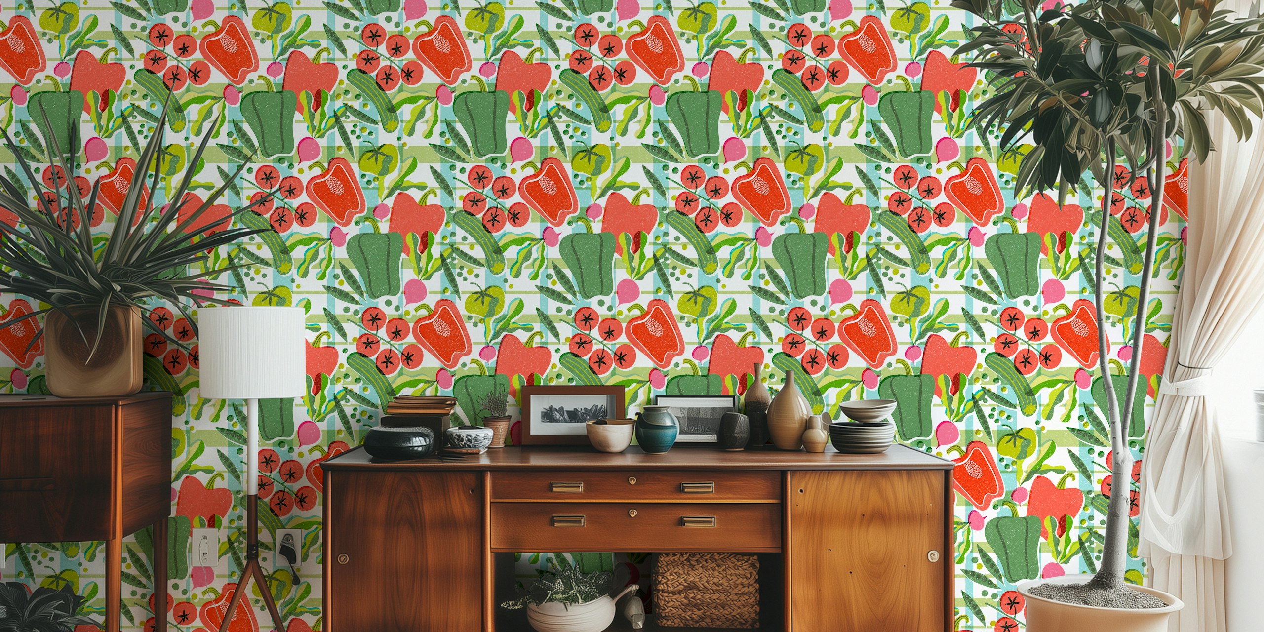 Papier peint screen print vegetables vibrant dans une pièce