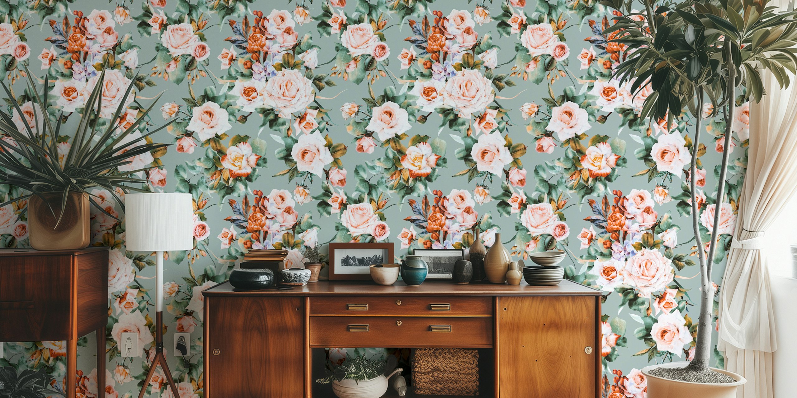 Timeless Rose Bouquet tapetti huoneessa