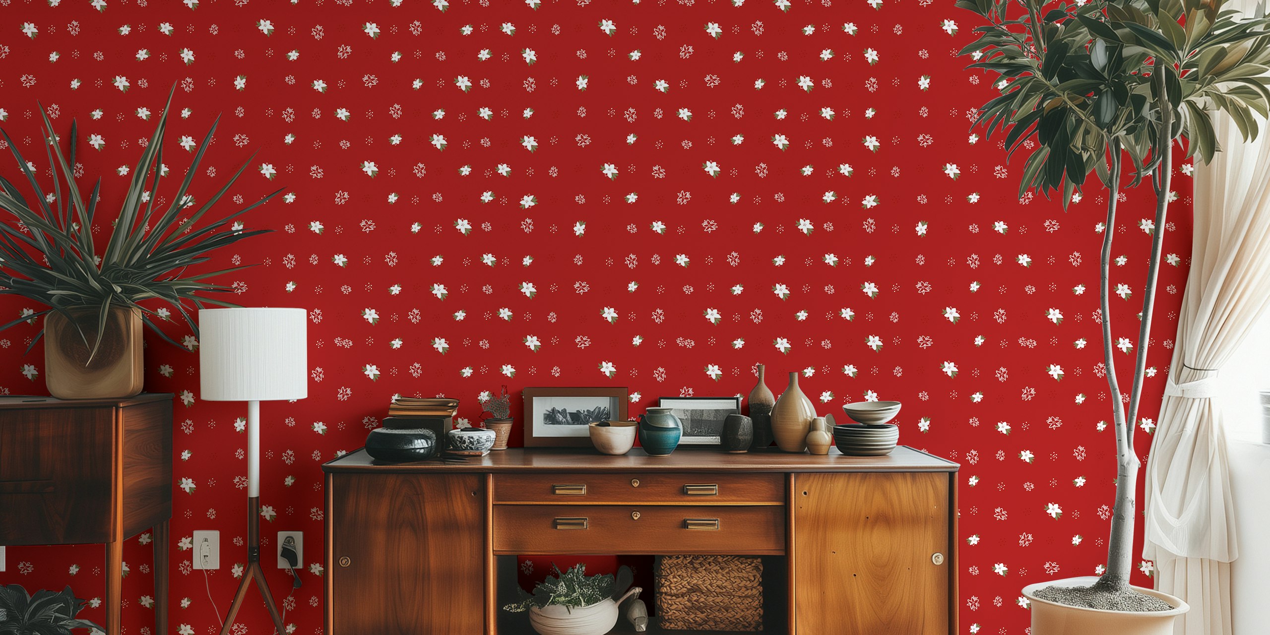 Carta da parati Christmas Flowers Pattern in una stanza