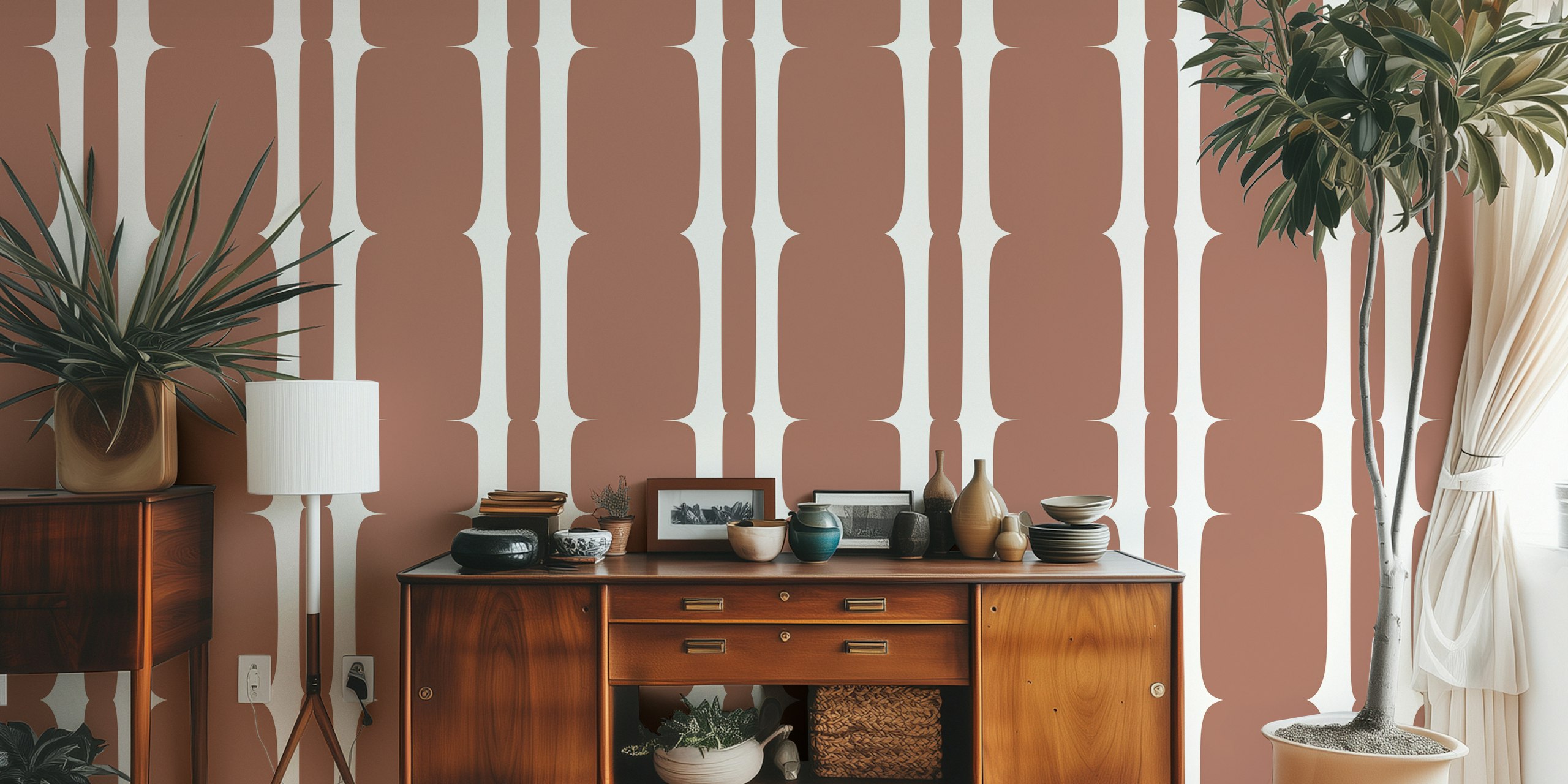 Papel de parede Warm Brown Stripes em um quarto