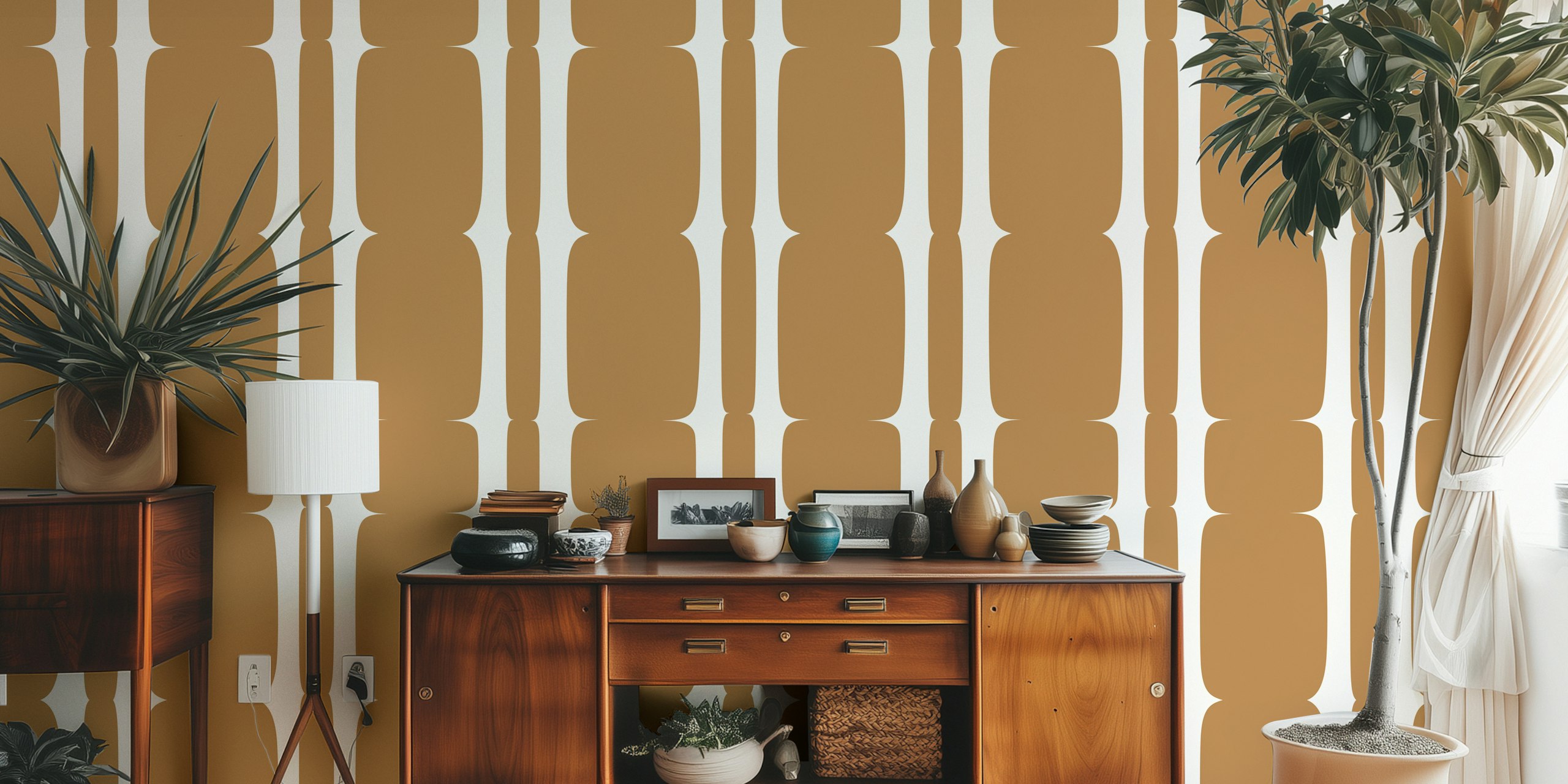 Brown and cream geometric stripe wallpaper
