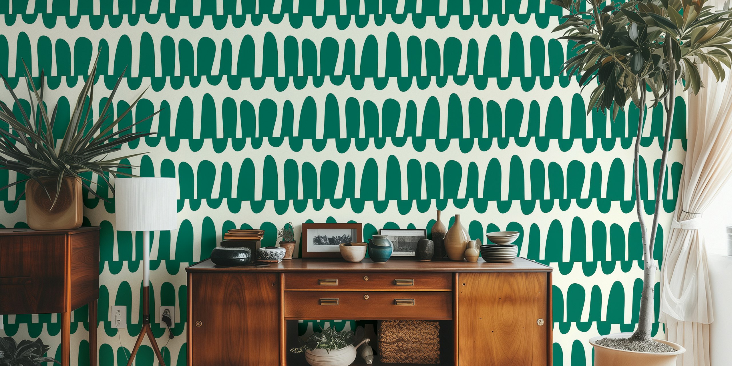 Green wavy horizontal stripes wallpaper
