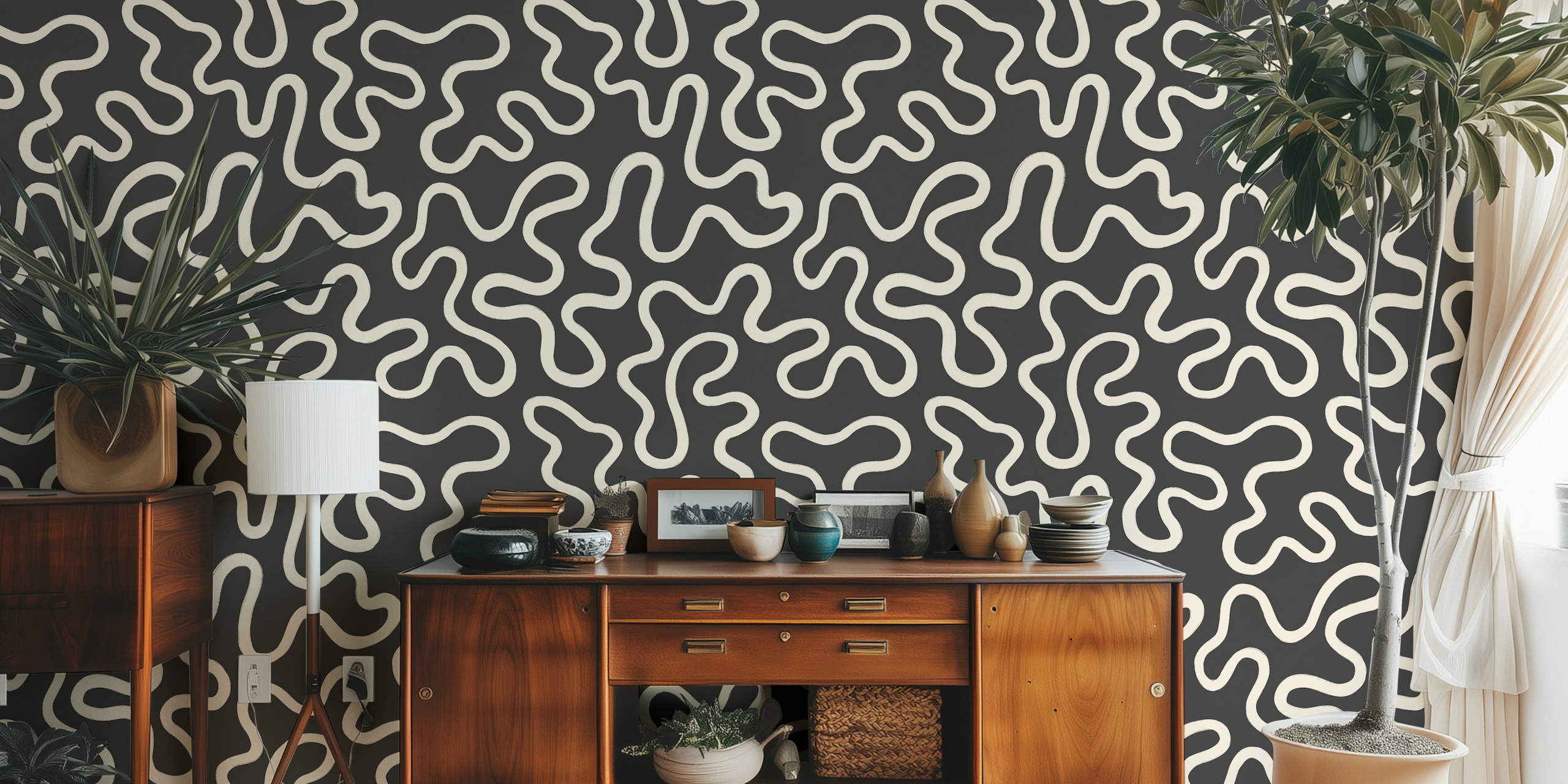 Papel pintado Black and White Modern Art Doodle Maze