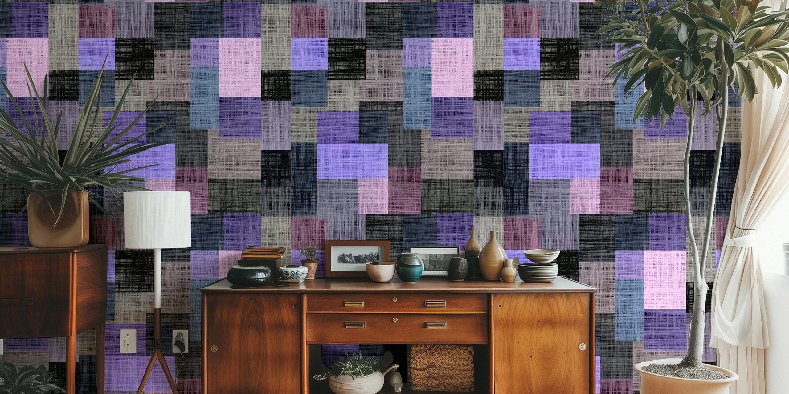 Tapeta Purple and Black Mosaic v pokoji