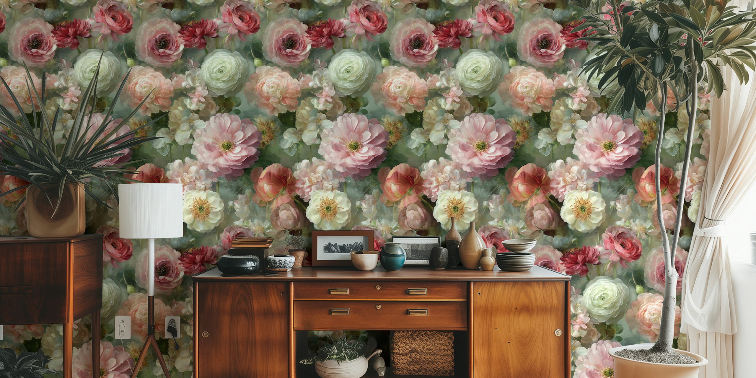 Elegant Flower Cascade wallpaper in a room