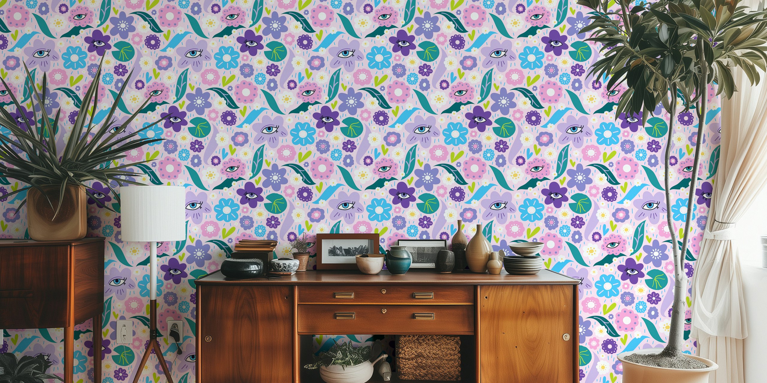 Wavy Flowers wallpaper displayed in a room