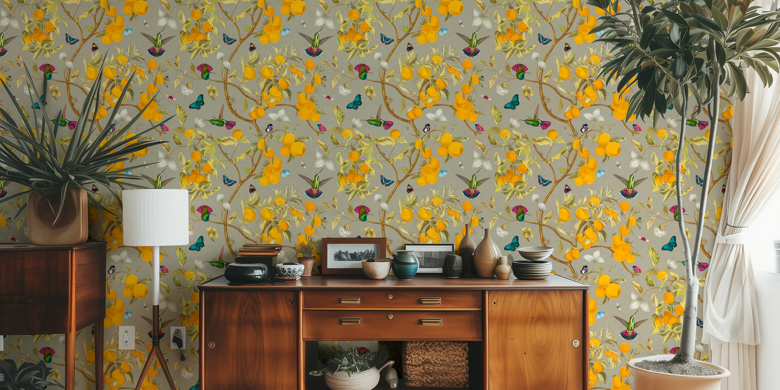Hummingbirds y lemons papel pintado en una habitación