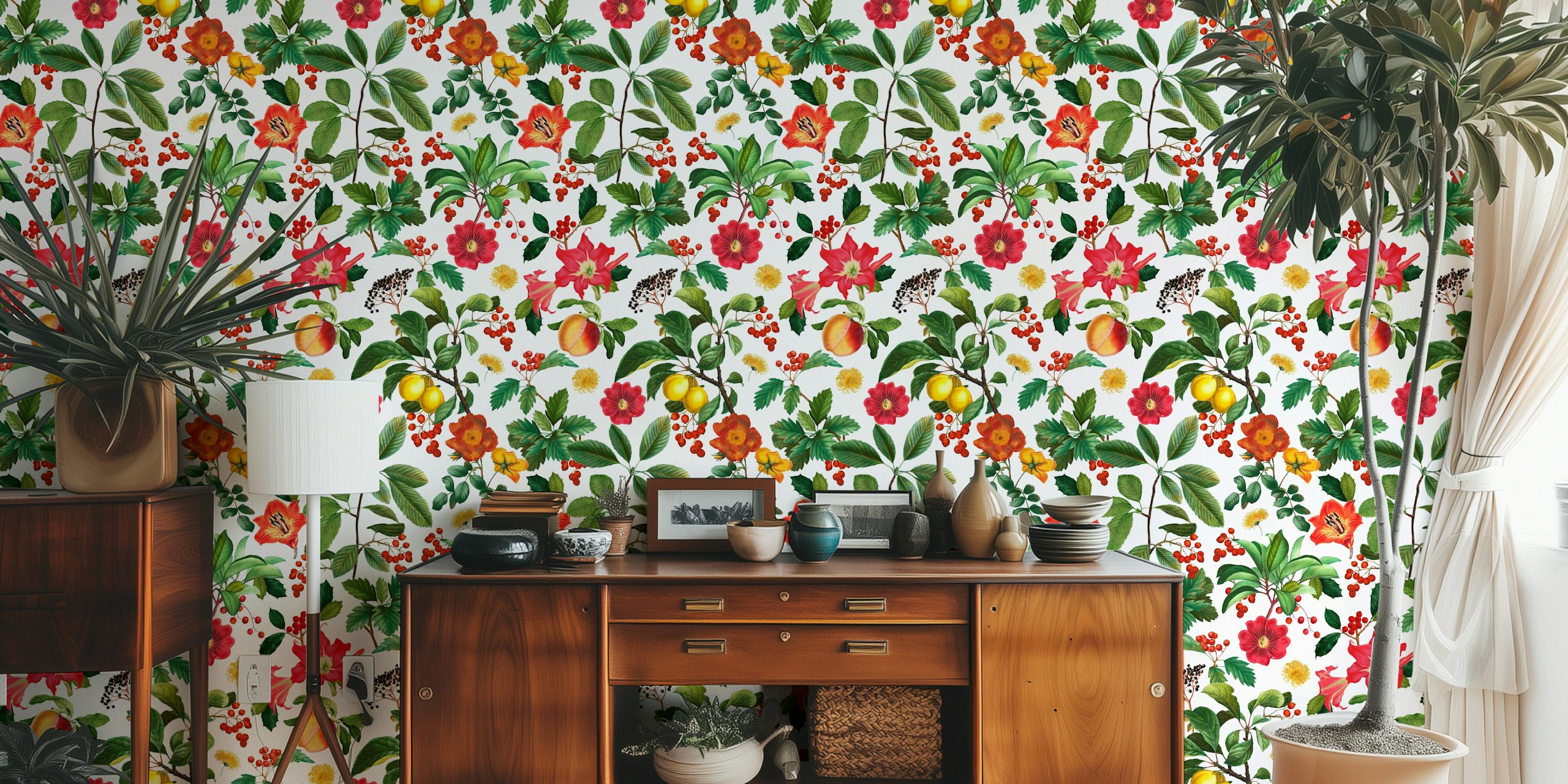 Design de papel de parede Autumn Floral Leaf And Flowers