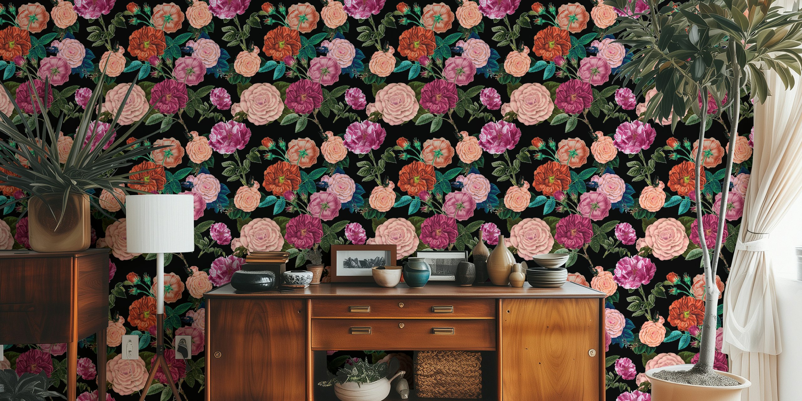 Elegant roses wallpaper design in a room