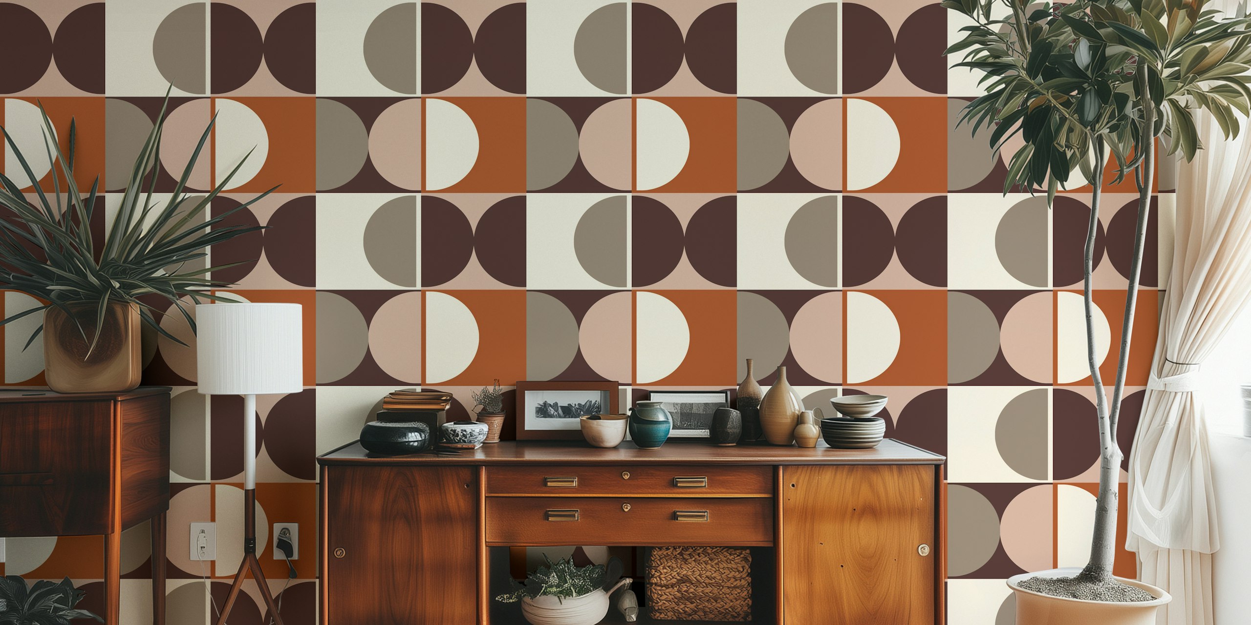 Play - Bronze 2 geometric shapes mural with earthy tones