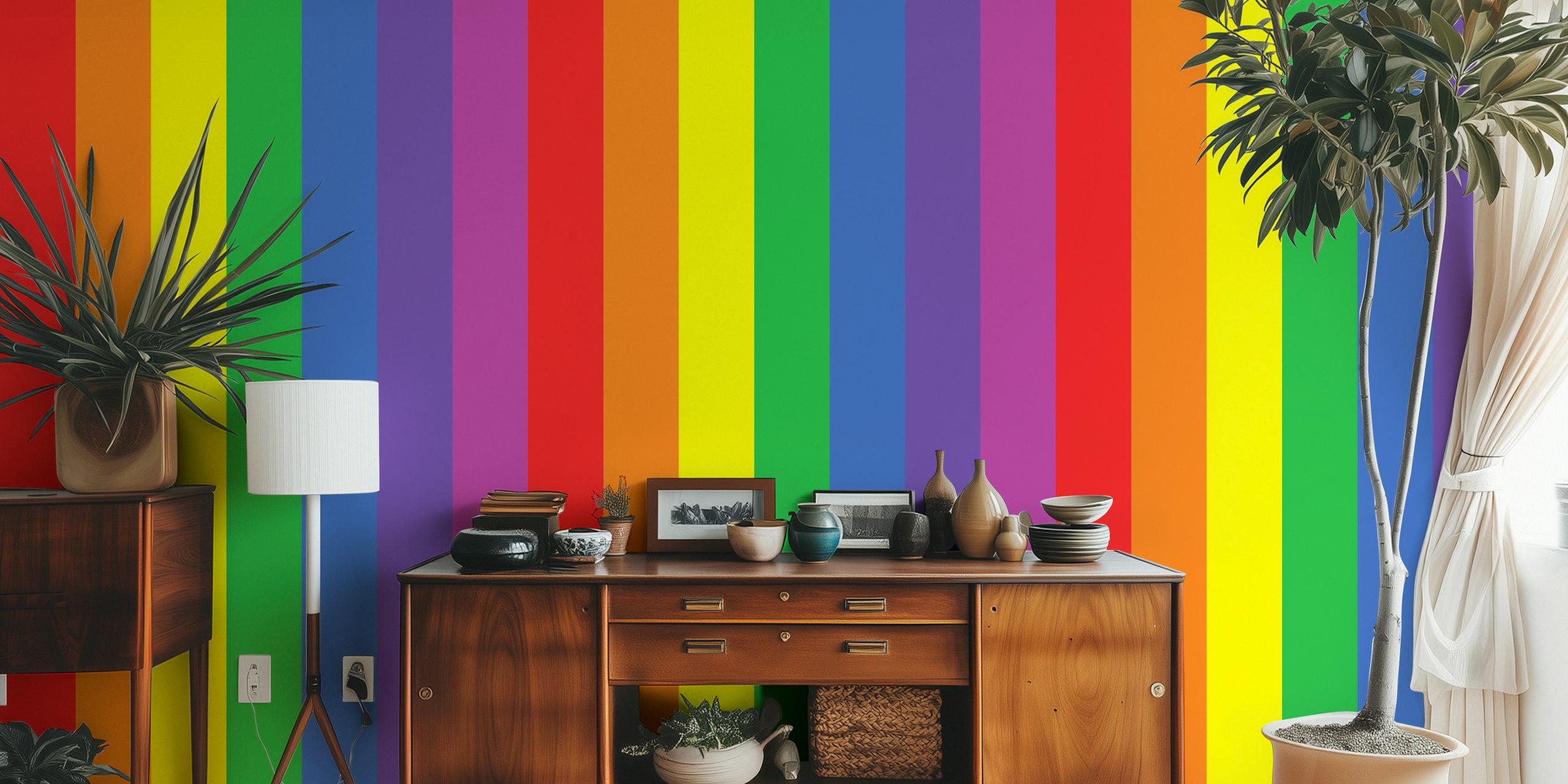 Rainbow stripes wallpaper displayed in a room