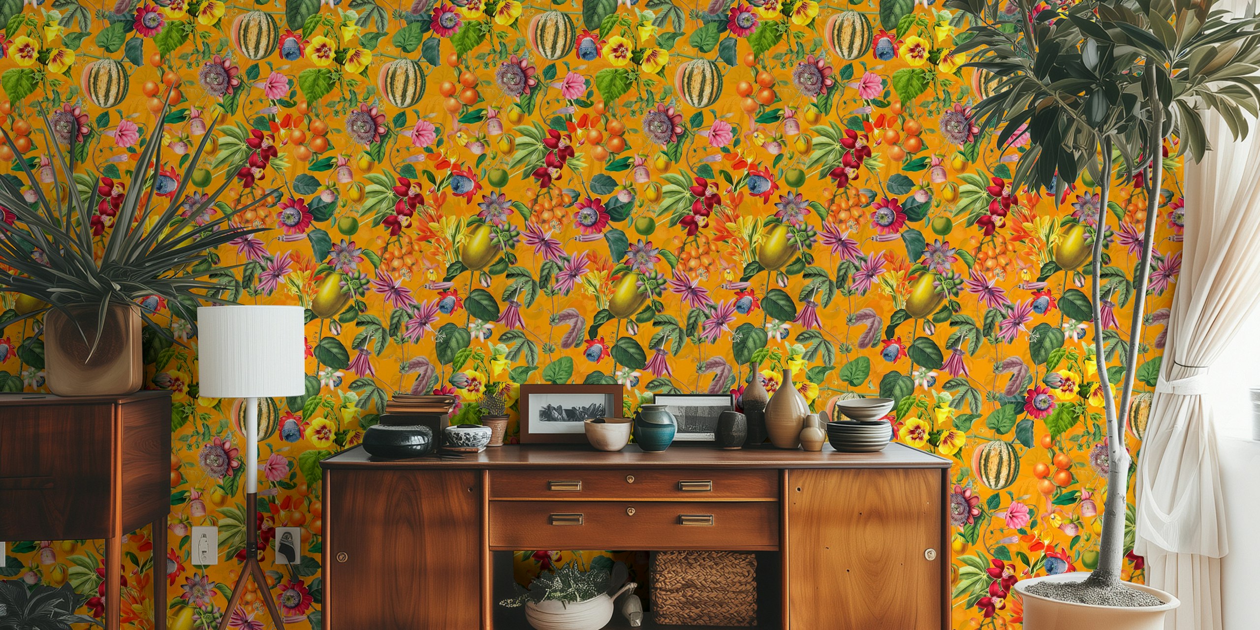 Vintage tropical summer fruits jungle ταπετσαρία