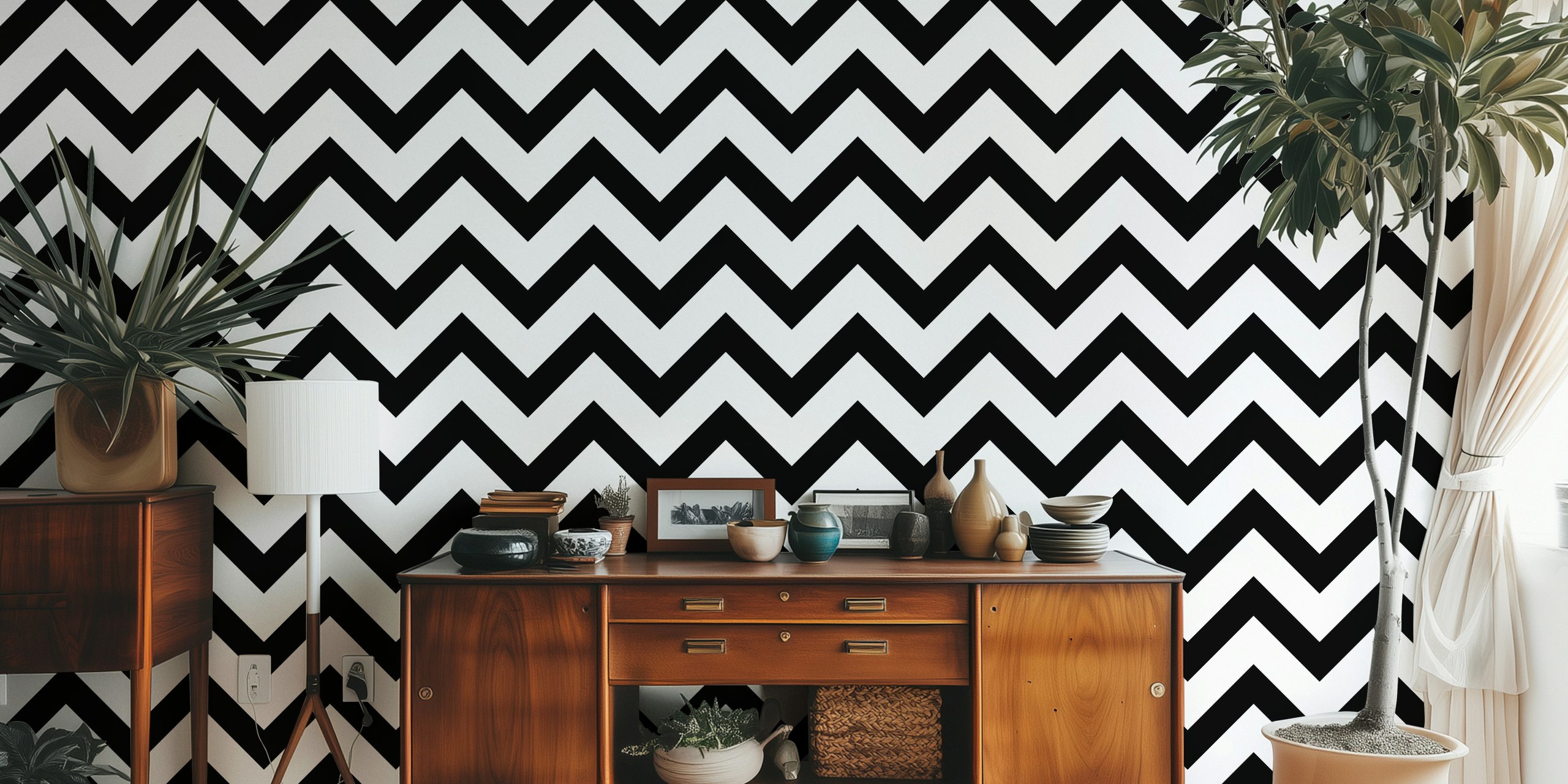 Black and white chevron pattern wallpaper
