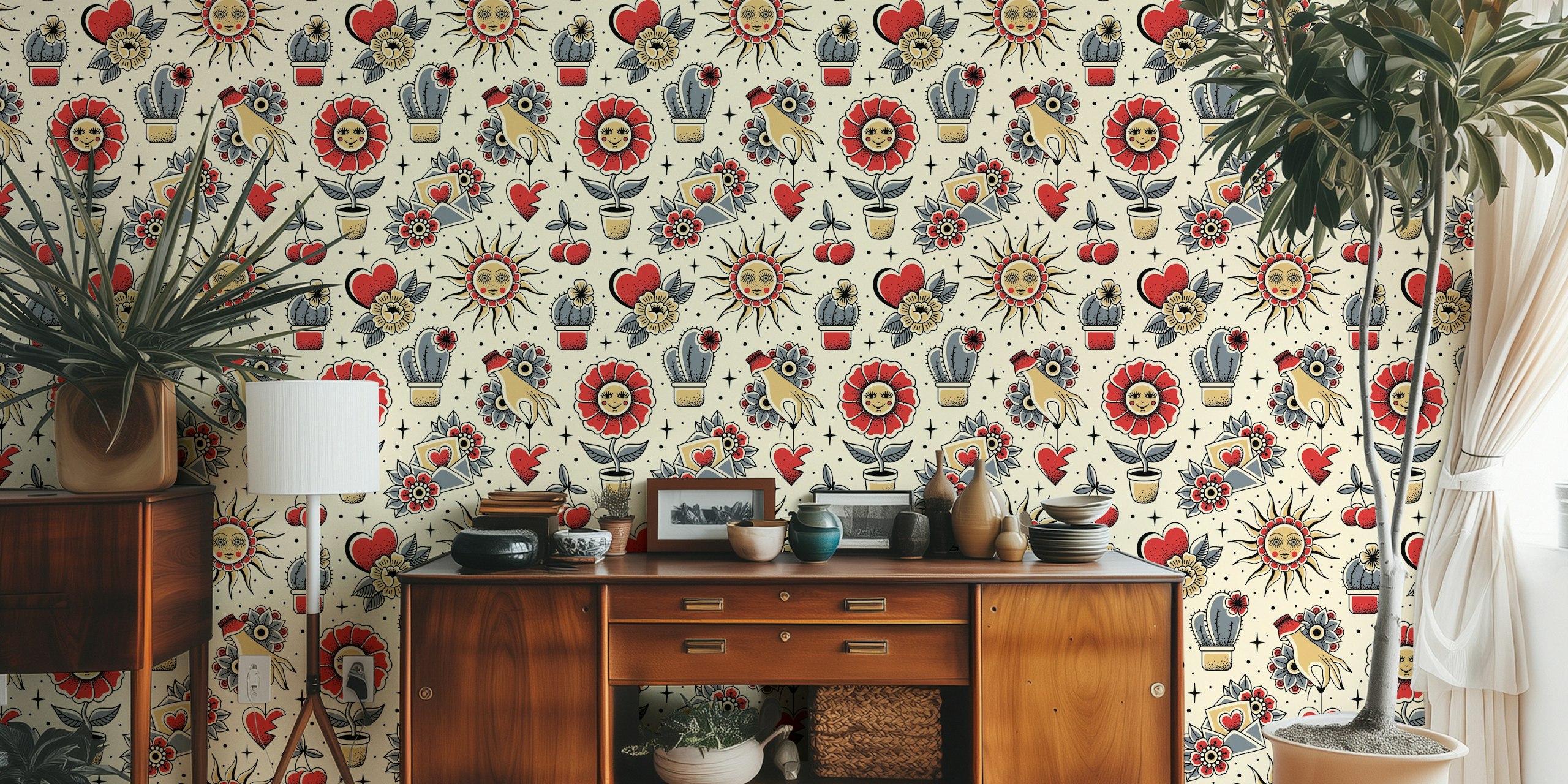 Traditional flash tattoo wallpaper design