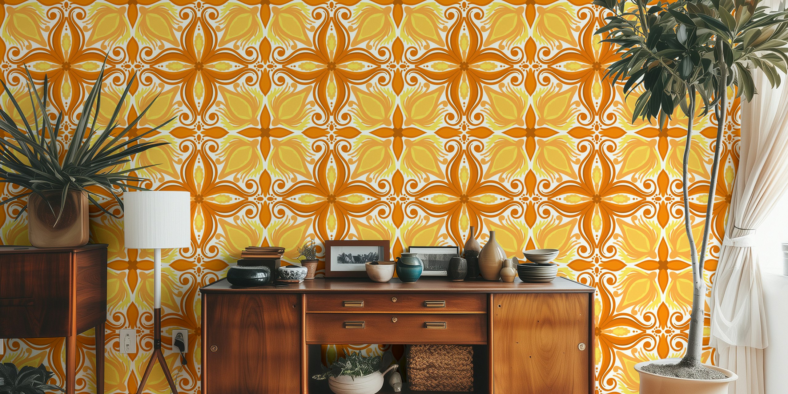 Fotomurais paisagistícos Padrão de azulejo amarelo e laranja ornamentado