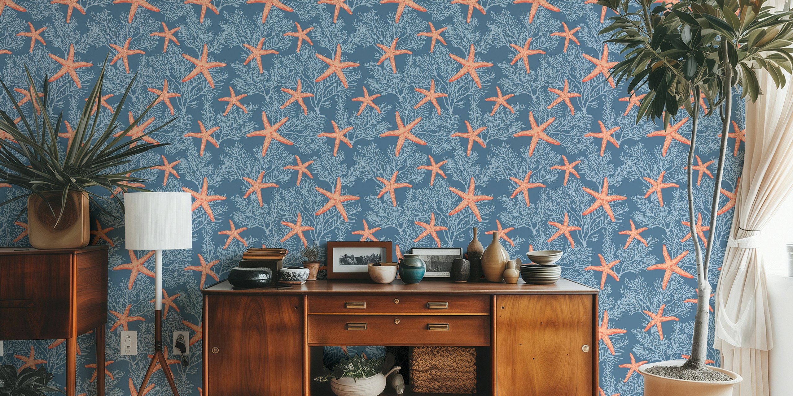 Starfish wallpaper in a room