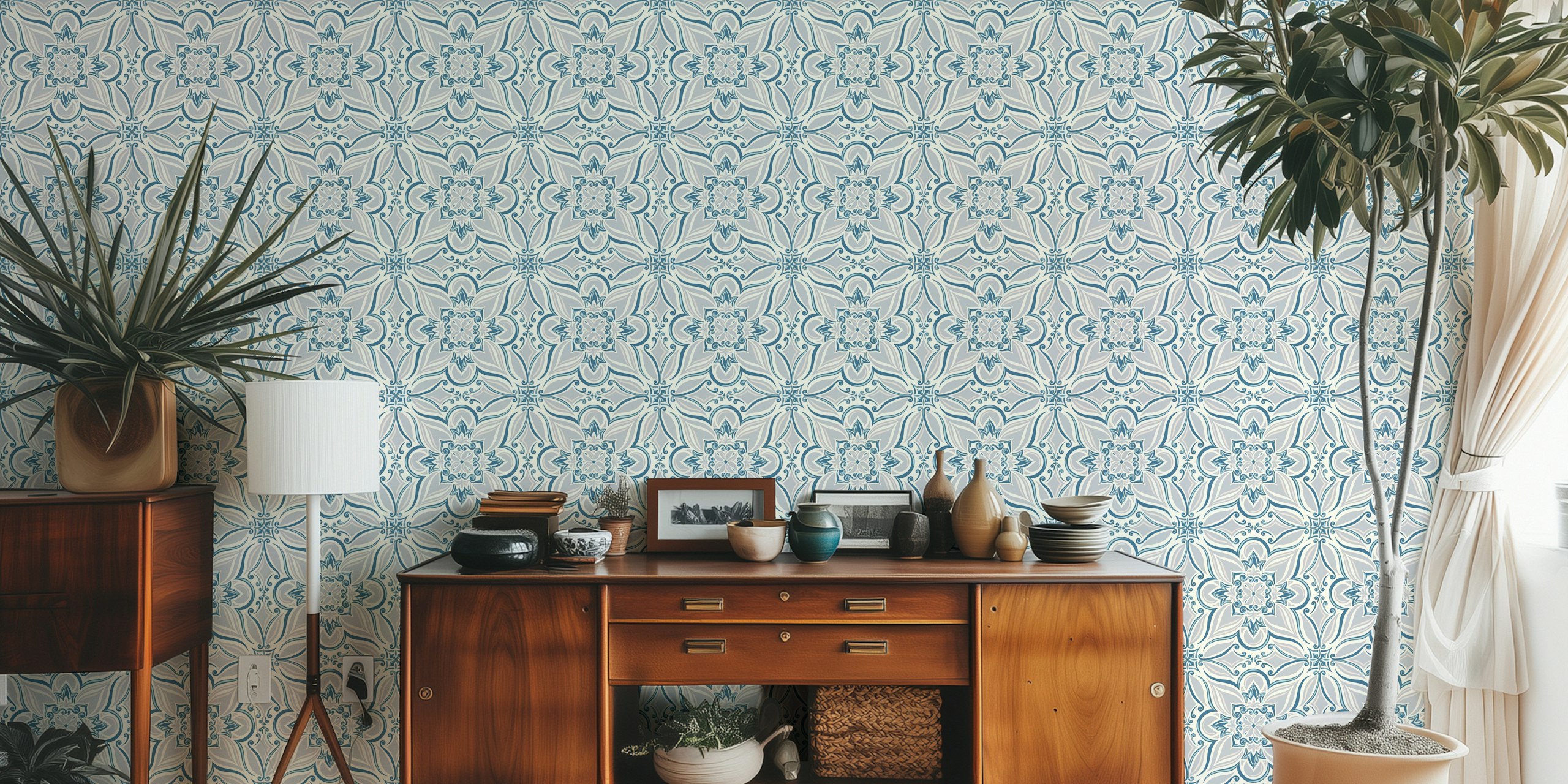 Coastal Mediterranean tiles i en rumsindstilling