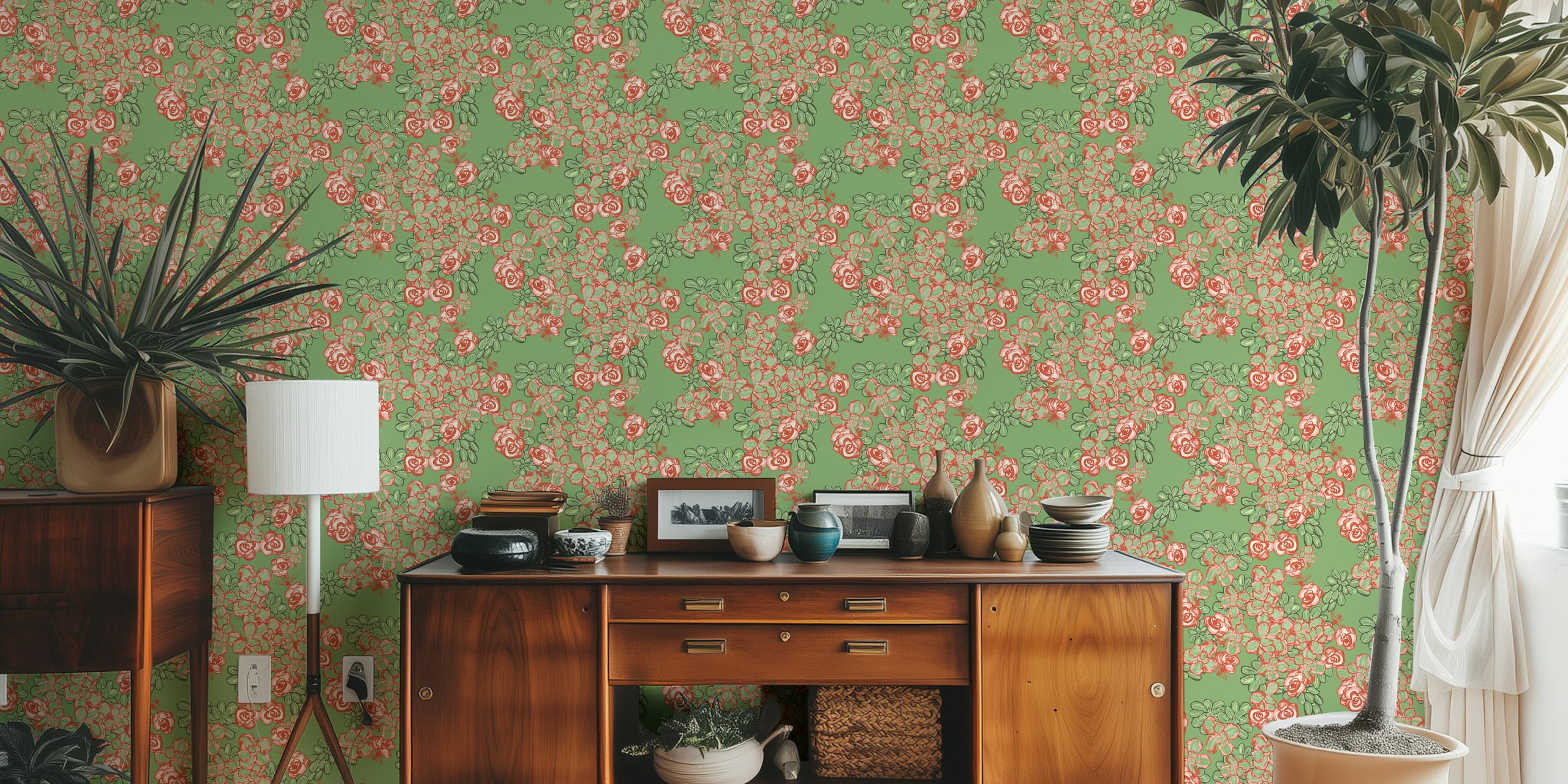 Sedum Floral wallpaper in a room setting