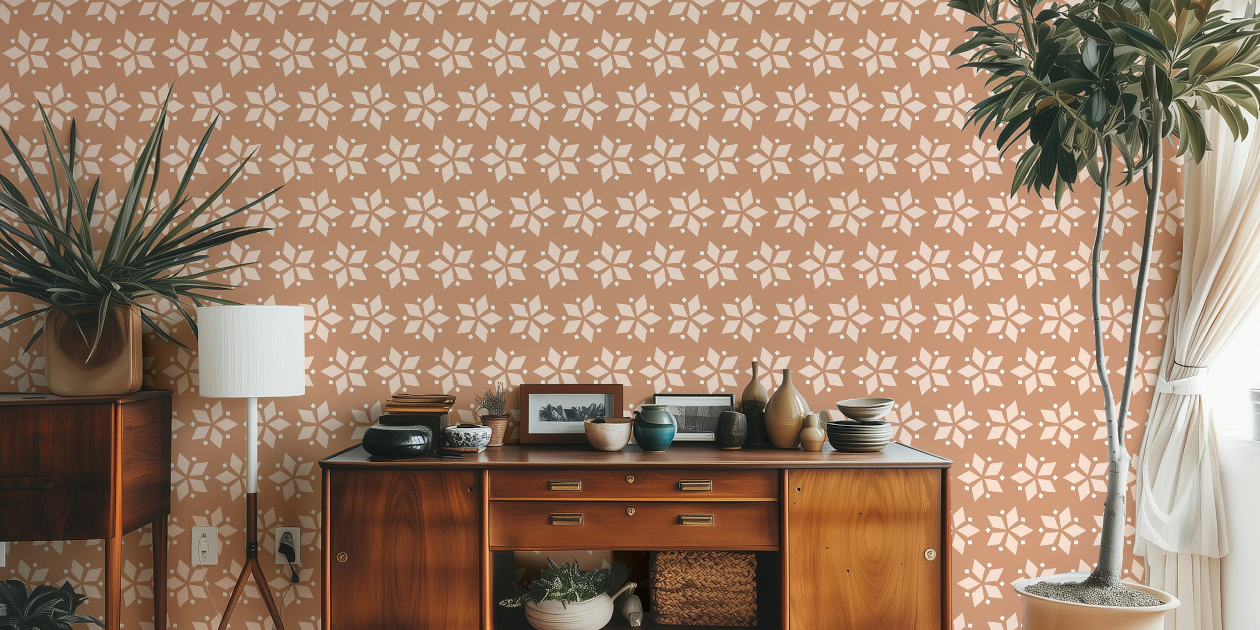 Mosaic boho brown tapetti huoneessa