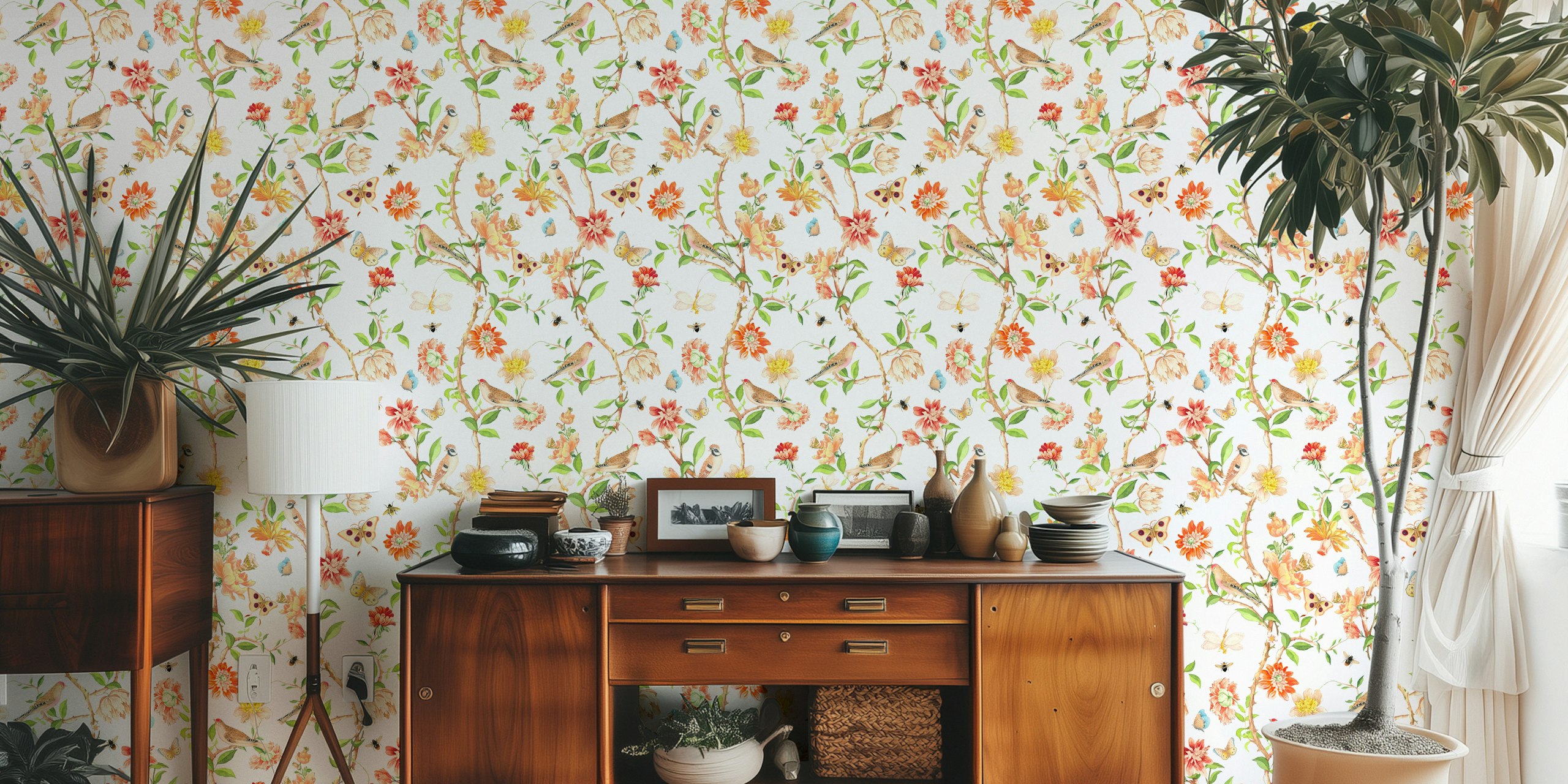 Antique Chinoiserie Garden wallpaper in a room