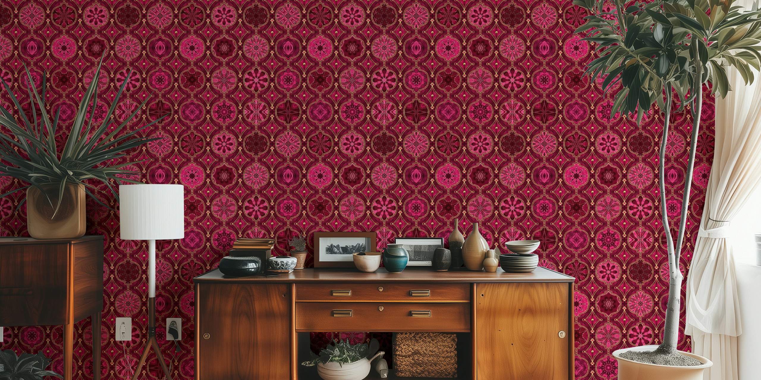Moroccan tile design wallpaper in a room