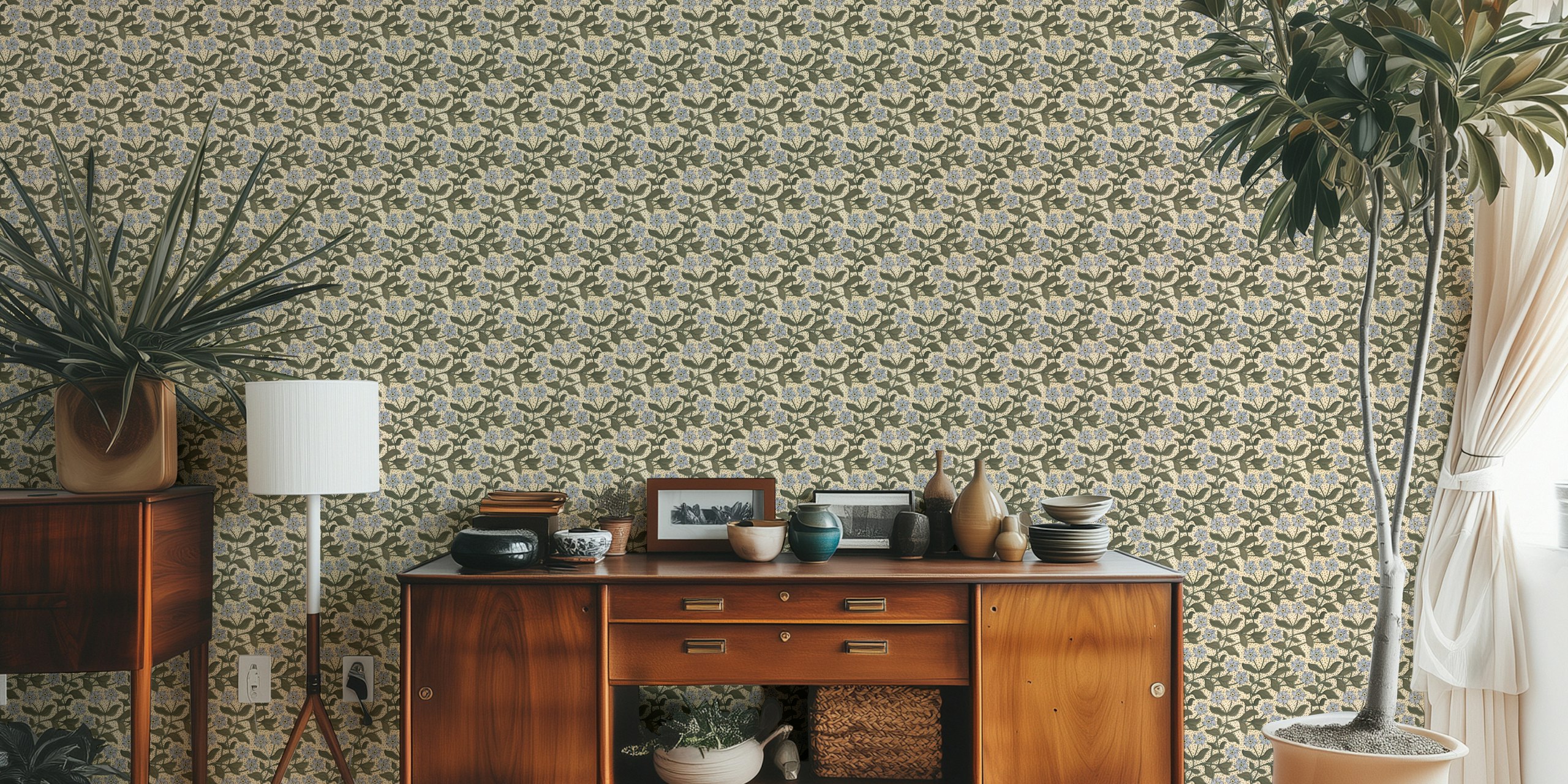 Periwinkle wallpaper pattern in a room setting
