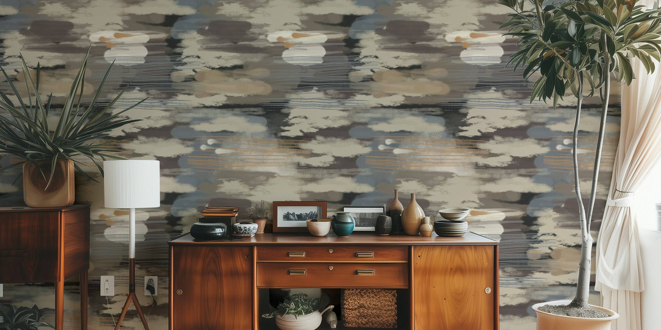 Hypnotic pattern wallpaper displayed in a room