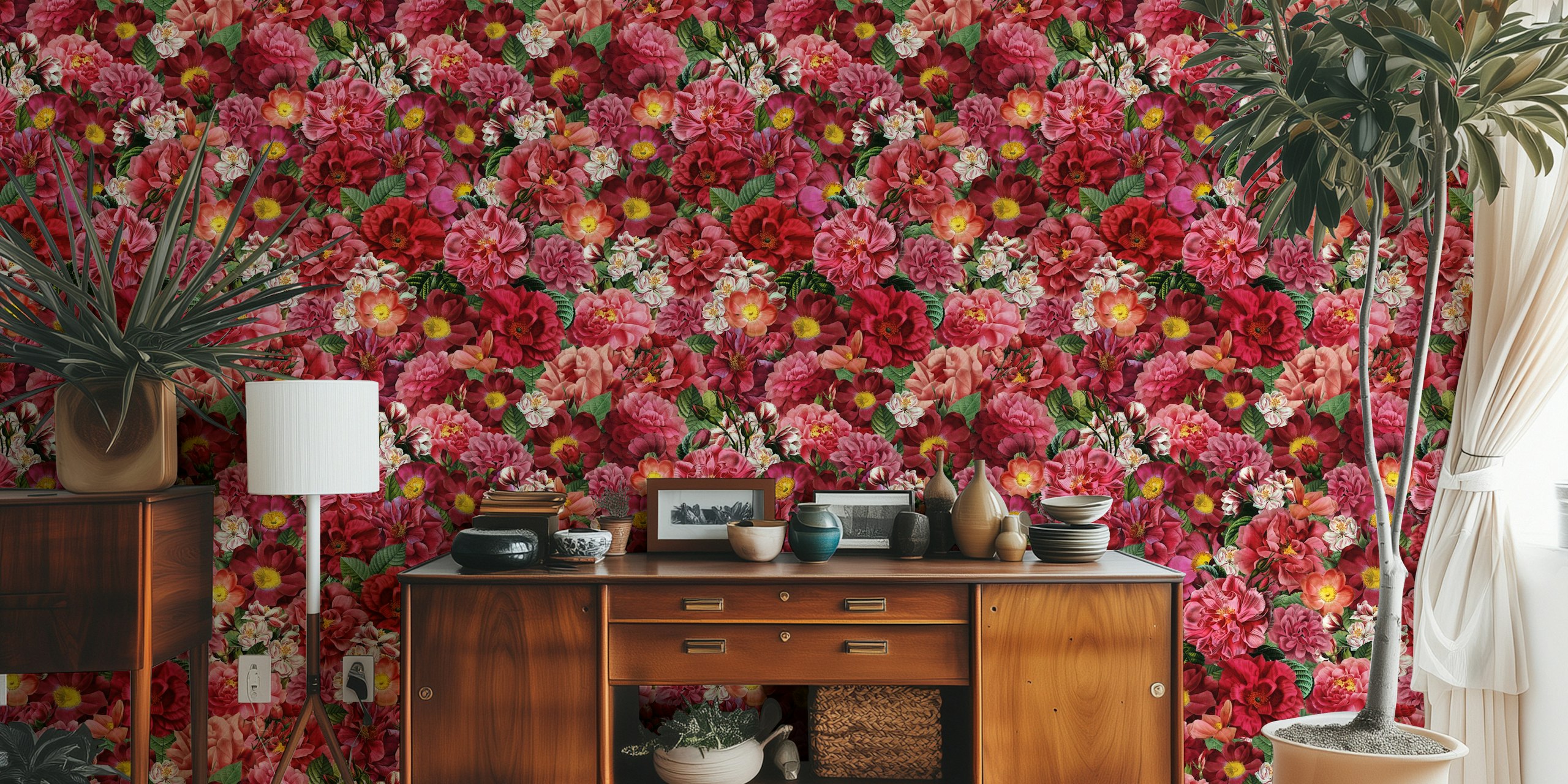 Scarlet Flowers Garden wallpaper in a room