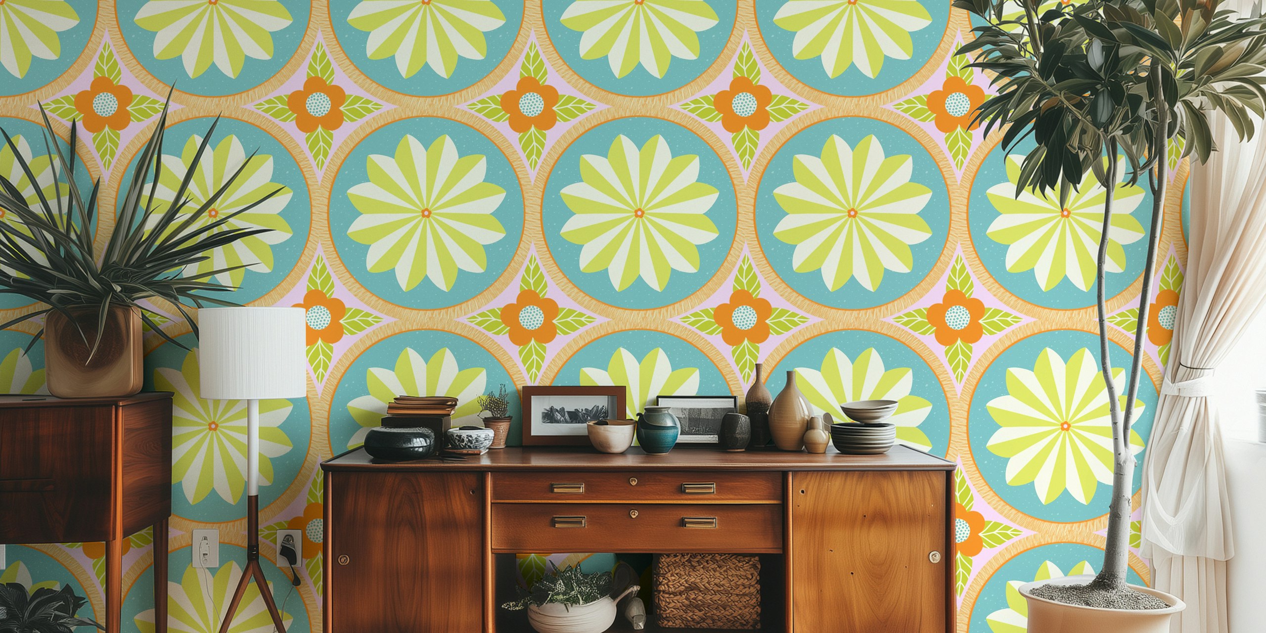 Pinwheel Pattern wallpaper en una habitación