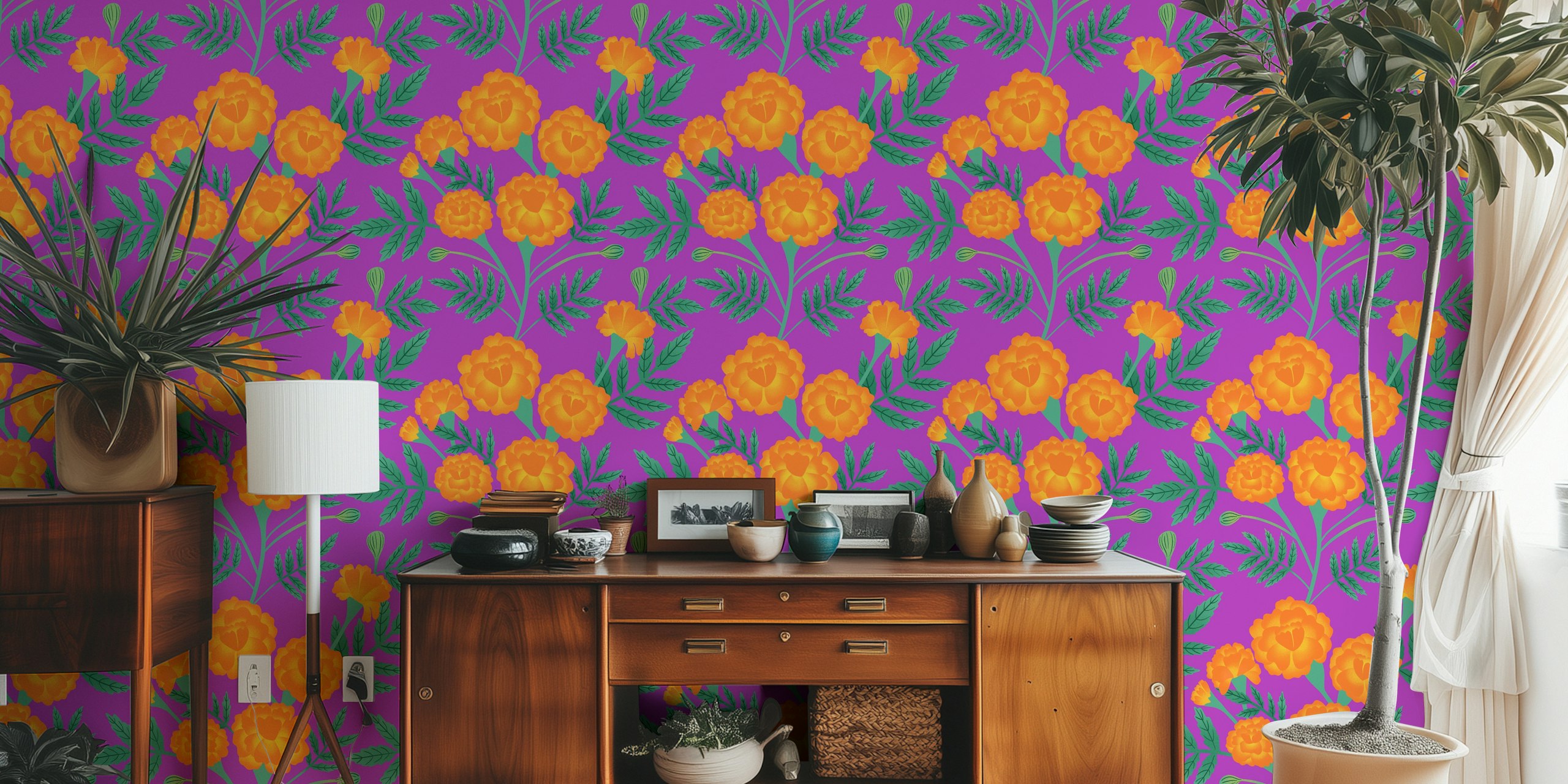 Franse marigolds behang in een kamer