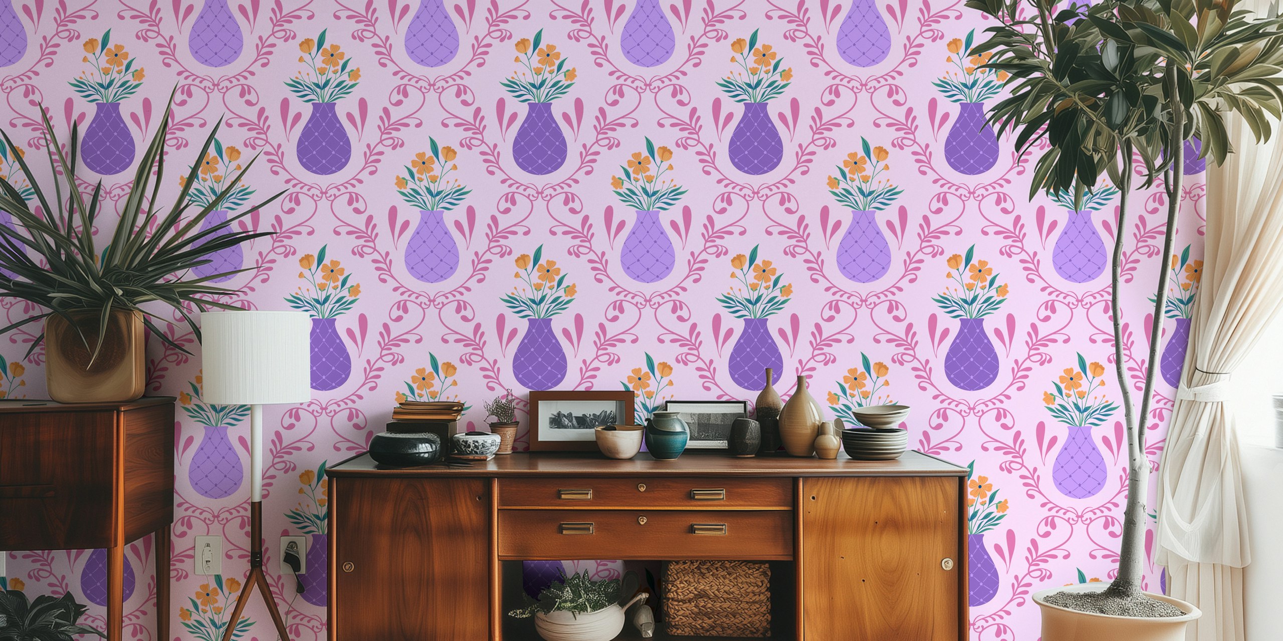 Franse Country Floral behang in een kamer