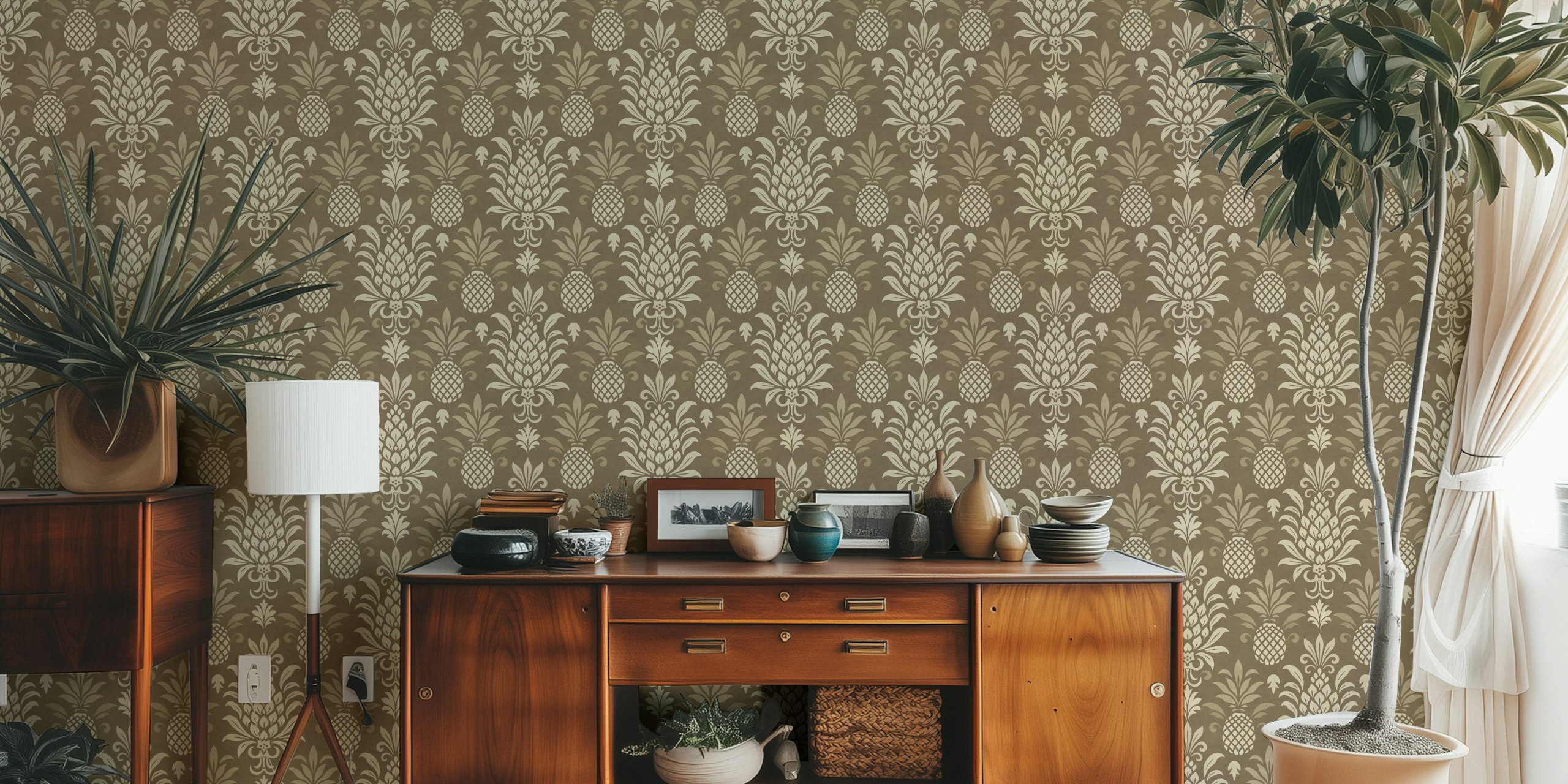 Pineapple patterned wallpaper in a room