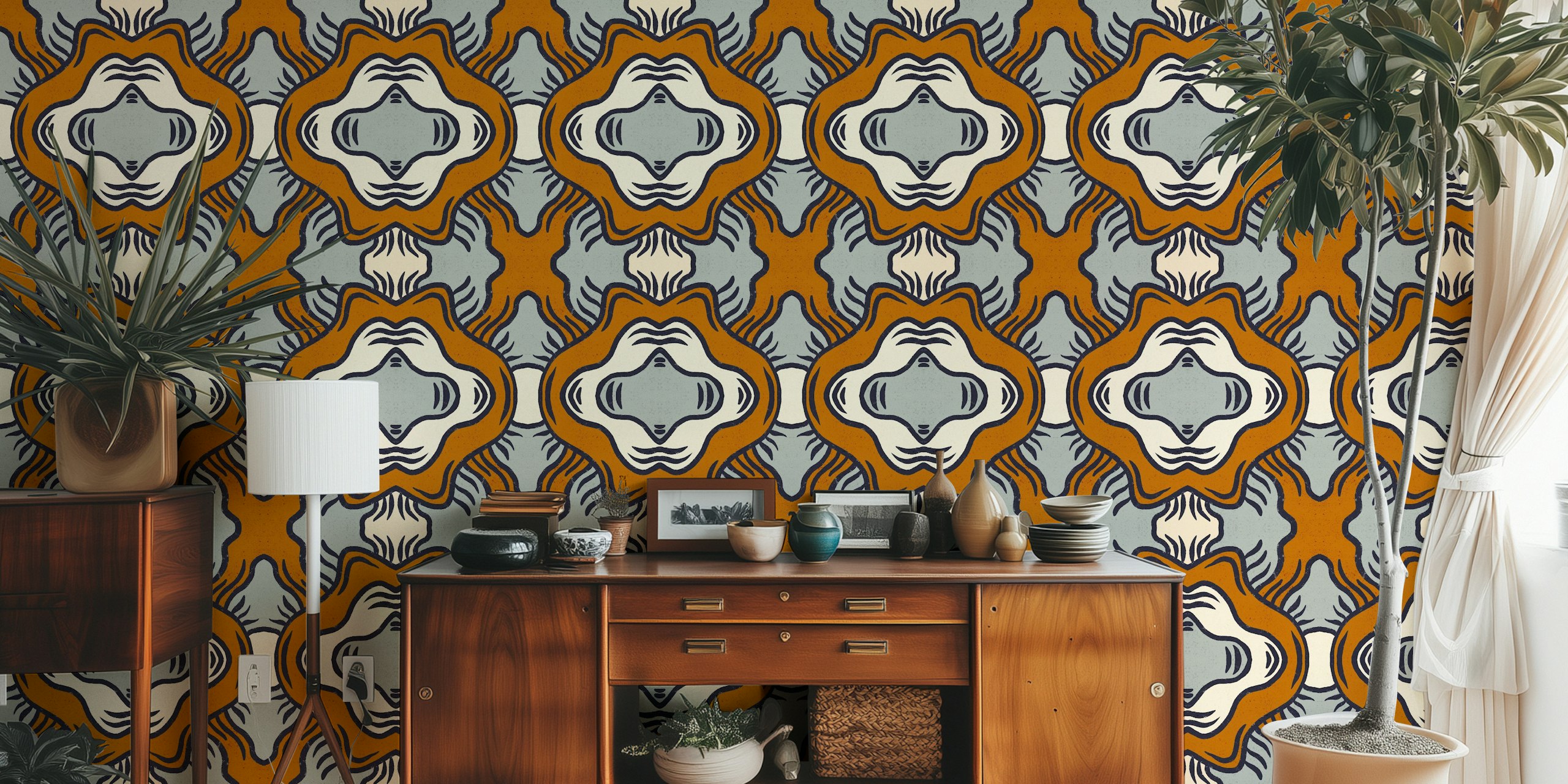 Diseño de papel tapiz Bold boho en una habitación
