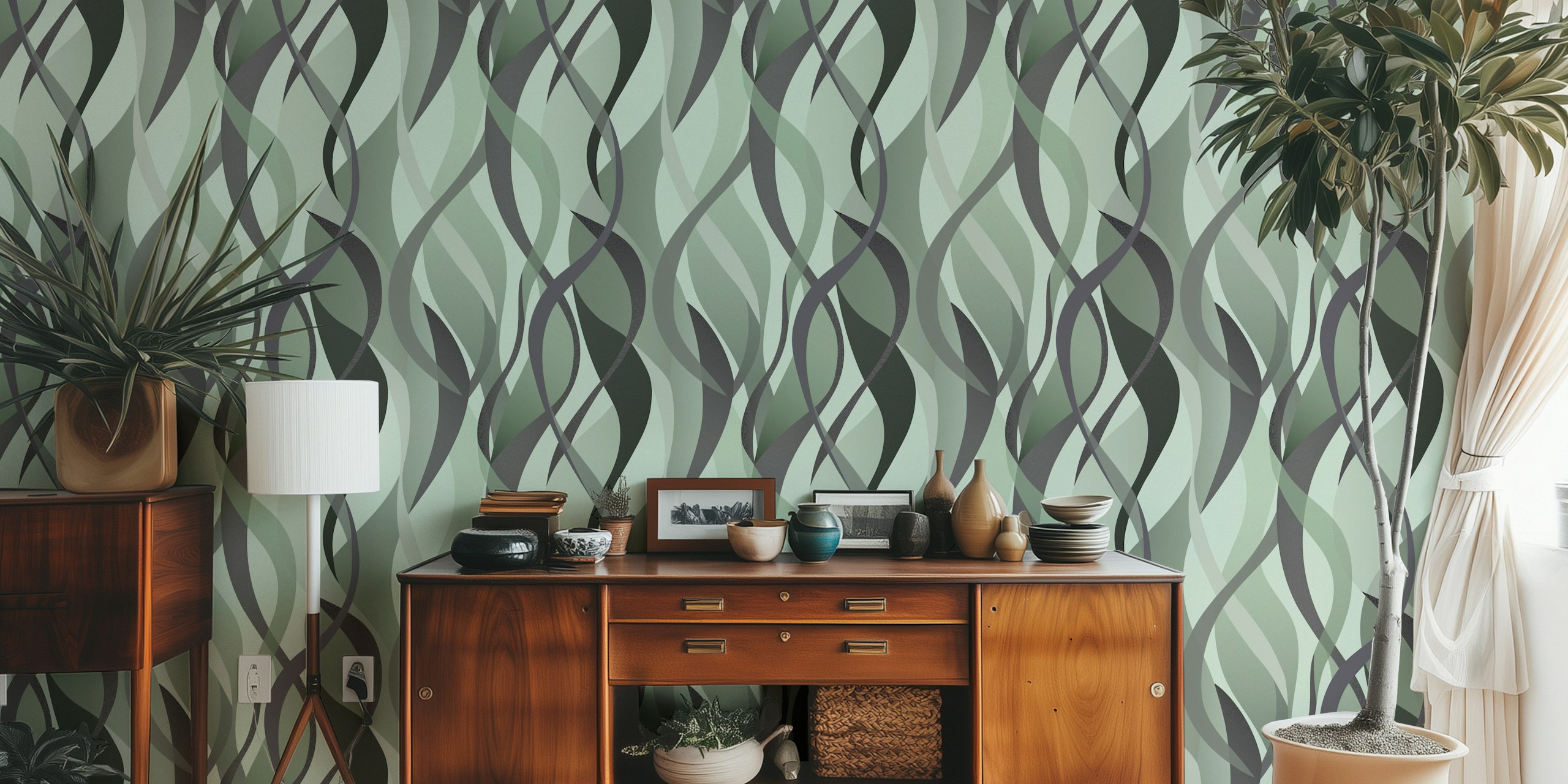 Curves In Green Tones Papel De Parede Em Um Quarto