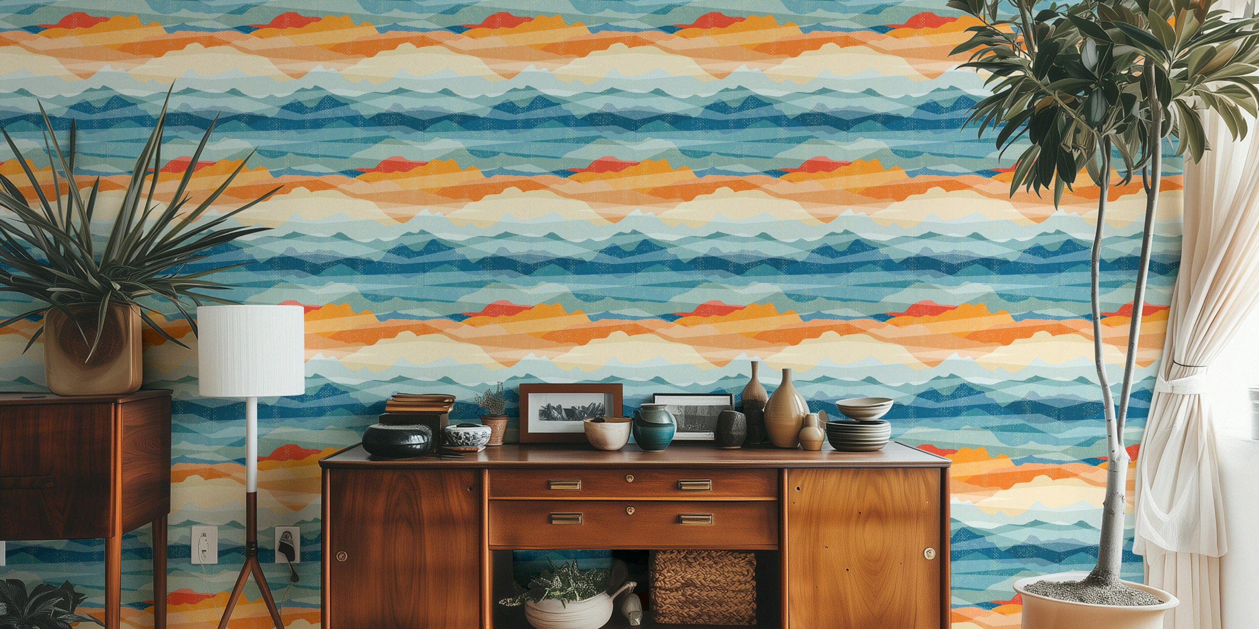 papier peint Retro Mountains dans une pièce