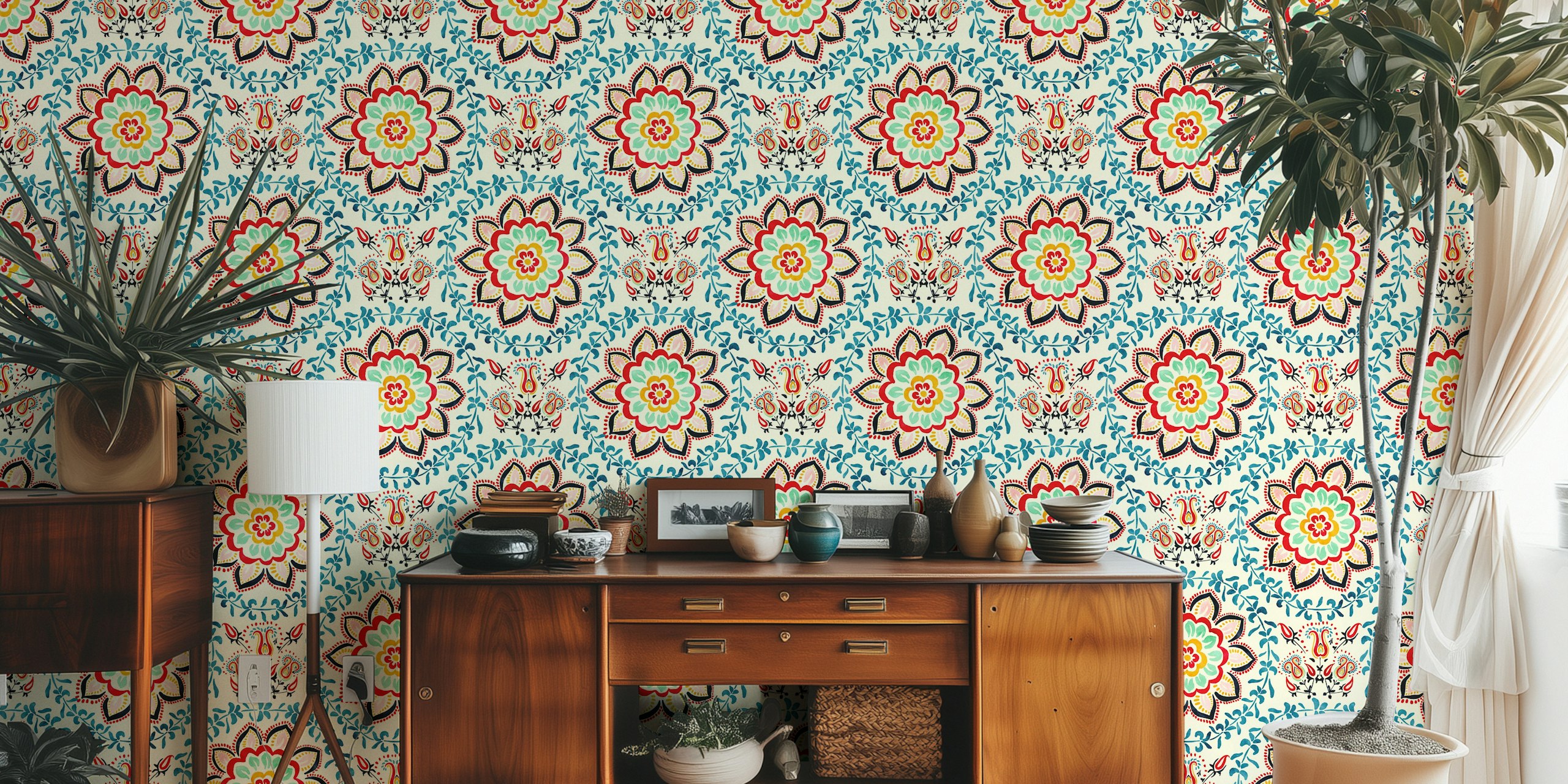 Colorful floral pattern with intricate designs wallpaper