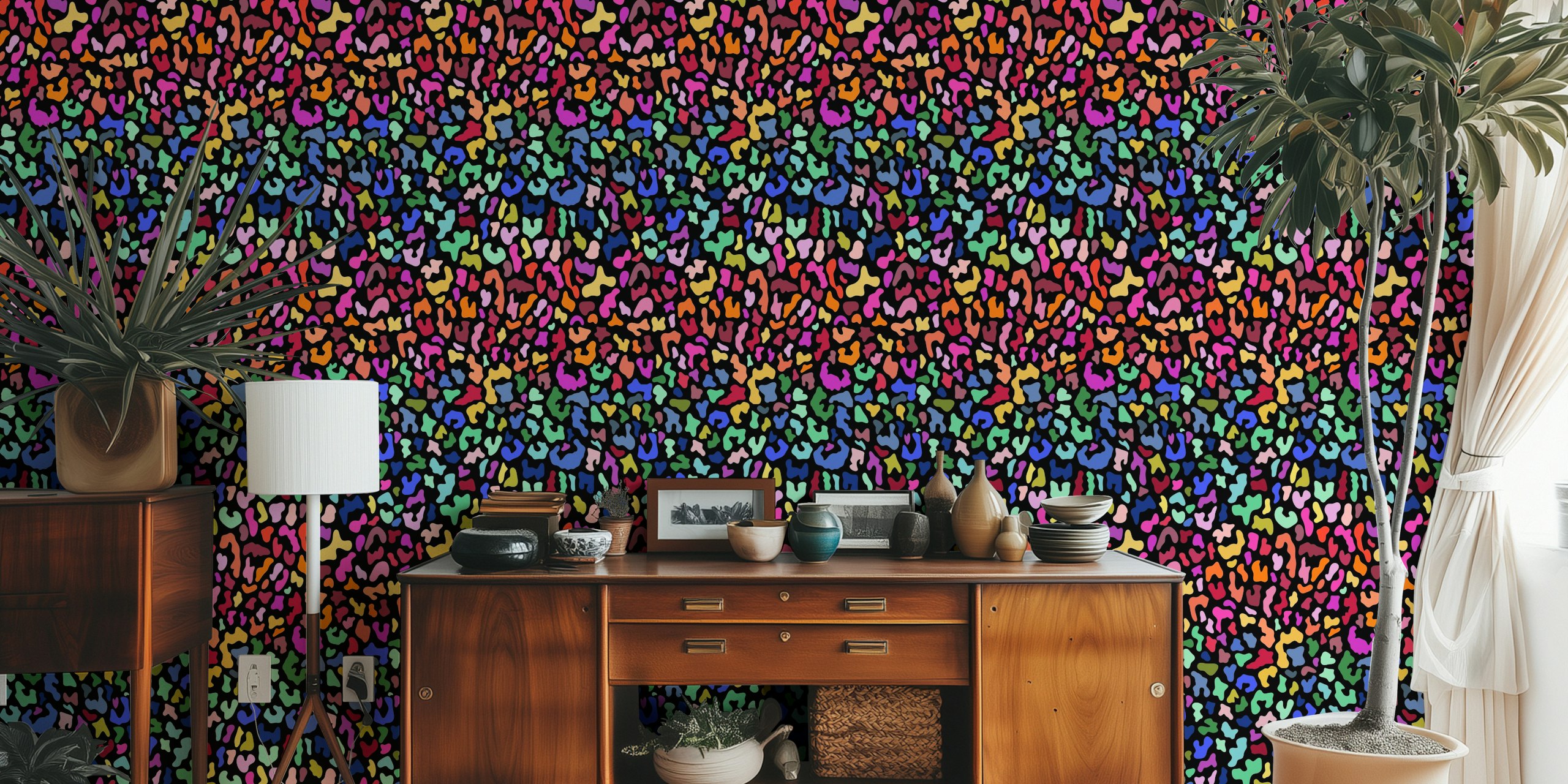Rainbow Animal Print tapet i et rom