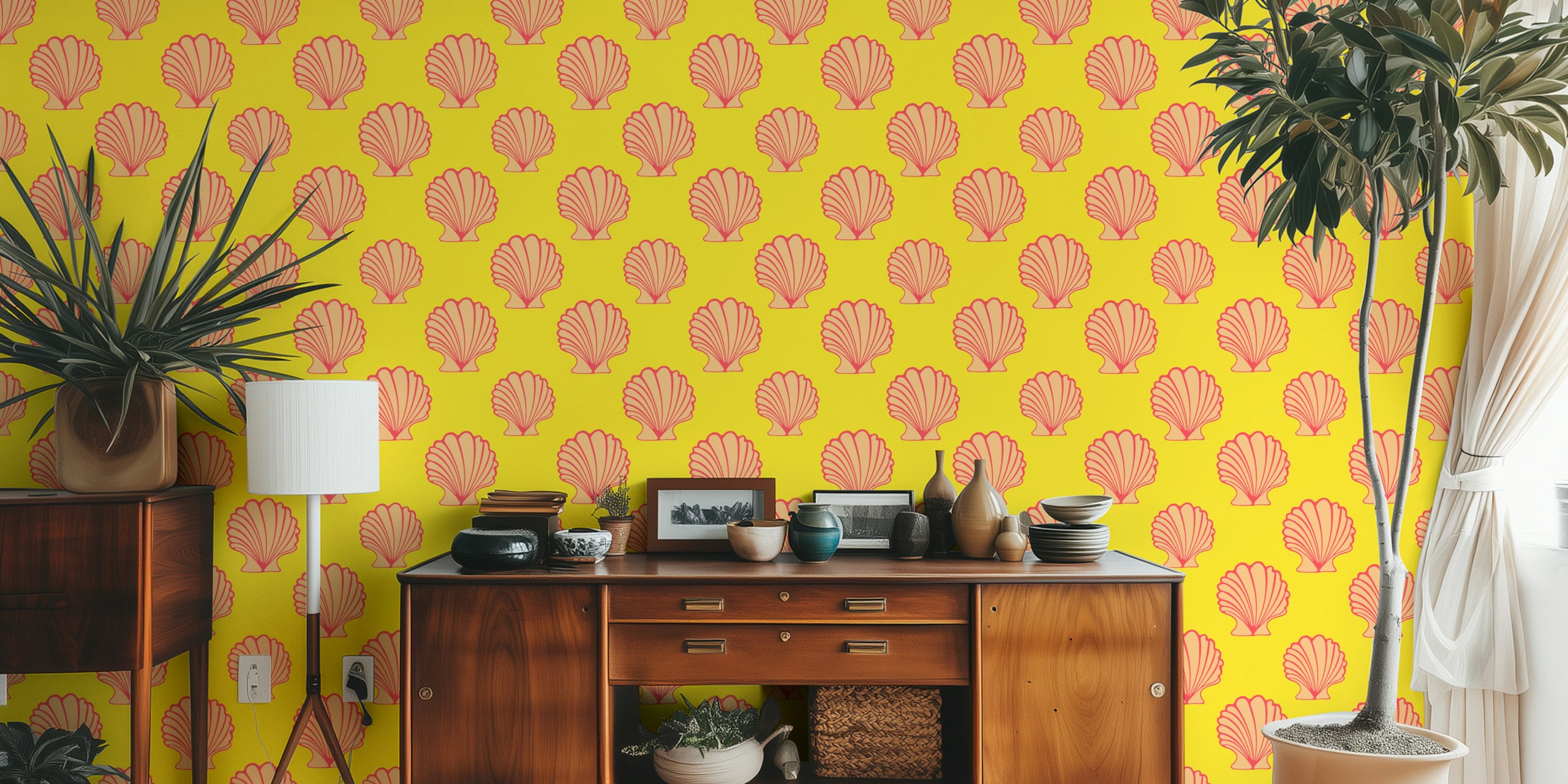 Cockles scallop seashell wallpaper in a room