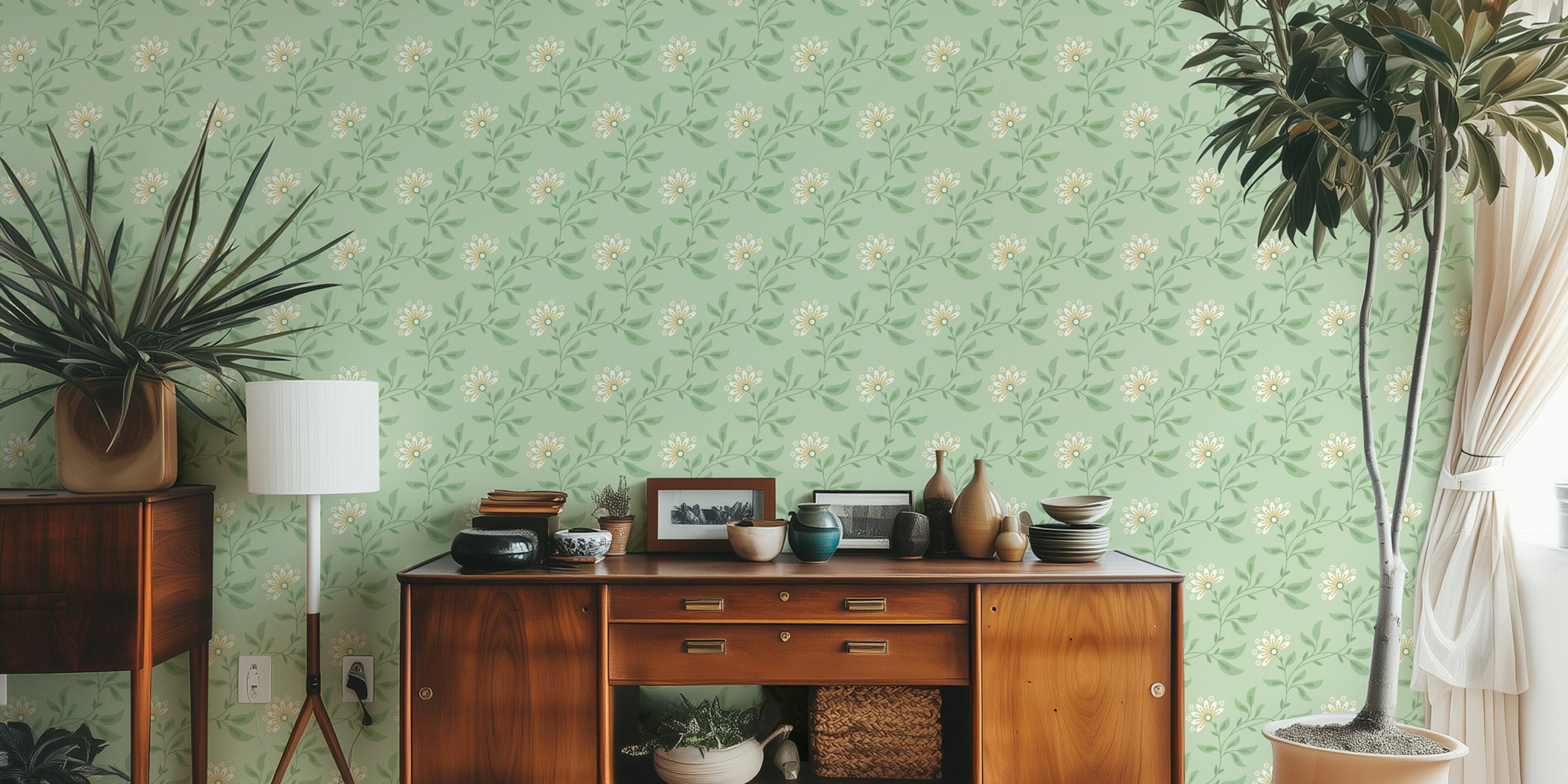 Trailing Floral tapetti sävyssä sage green
