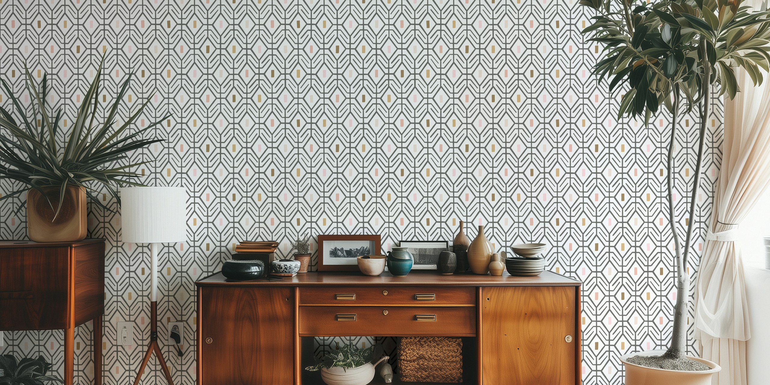 Neutral geometric pattern wall mural with clean lines and subtle tones