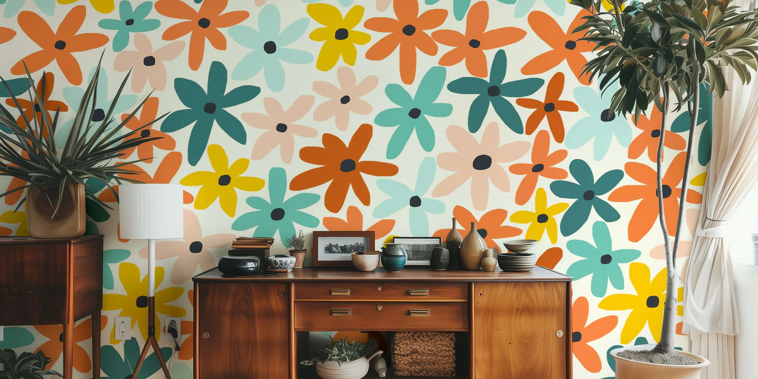 Joyful Flowers wallpaper in a room