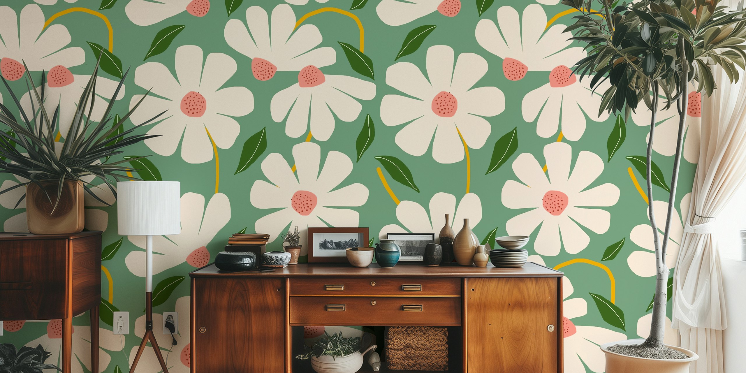 Wild Daisies pattern tapet i et rom