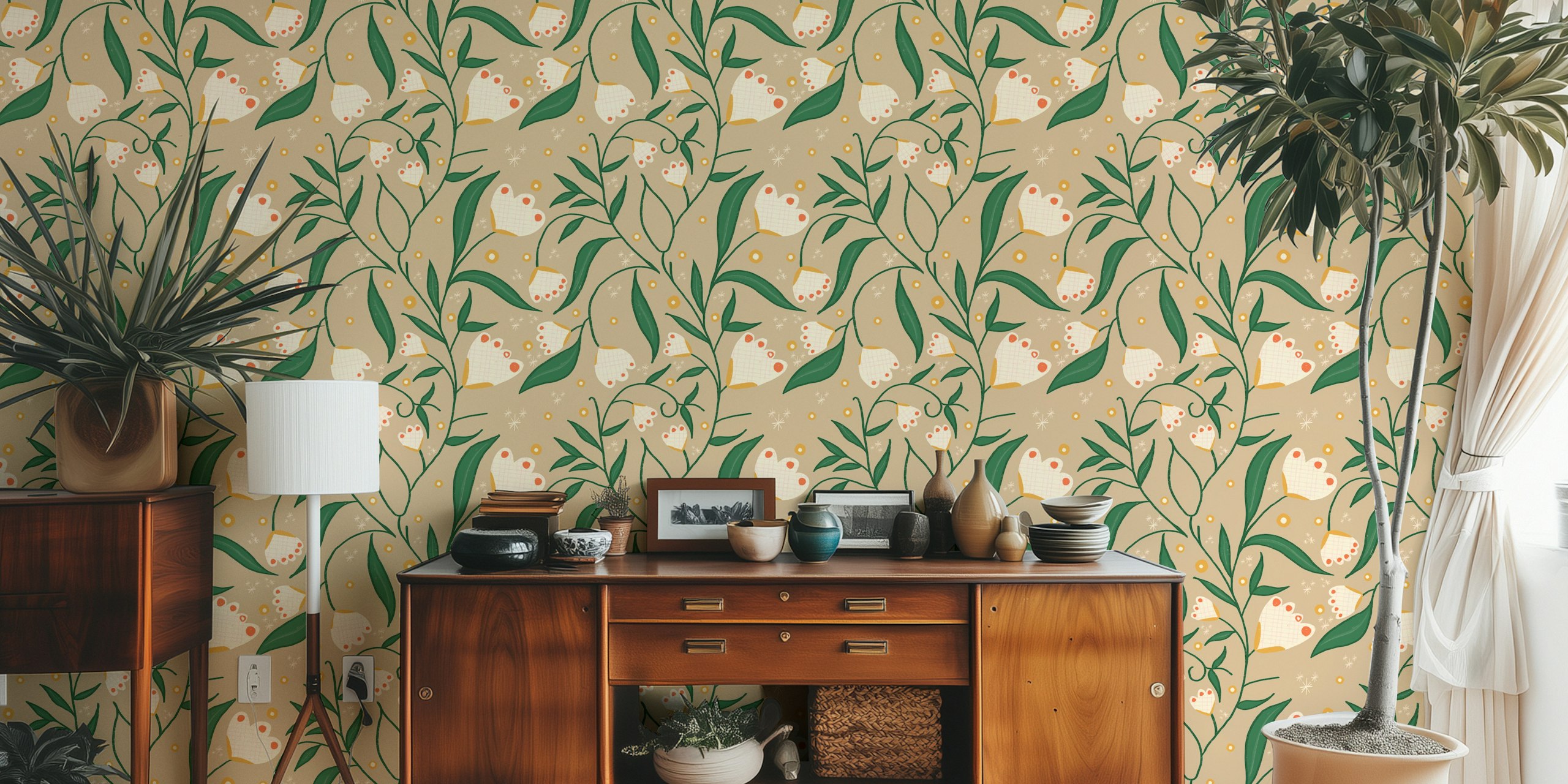 Meadow Spring Floral Sand tapetti huoneessa