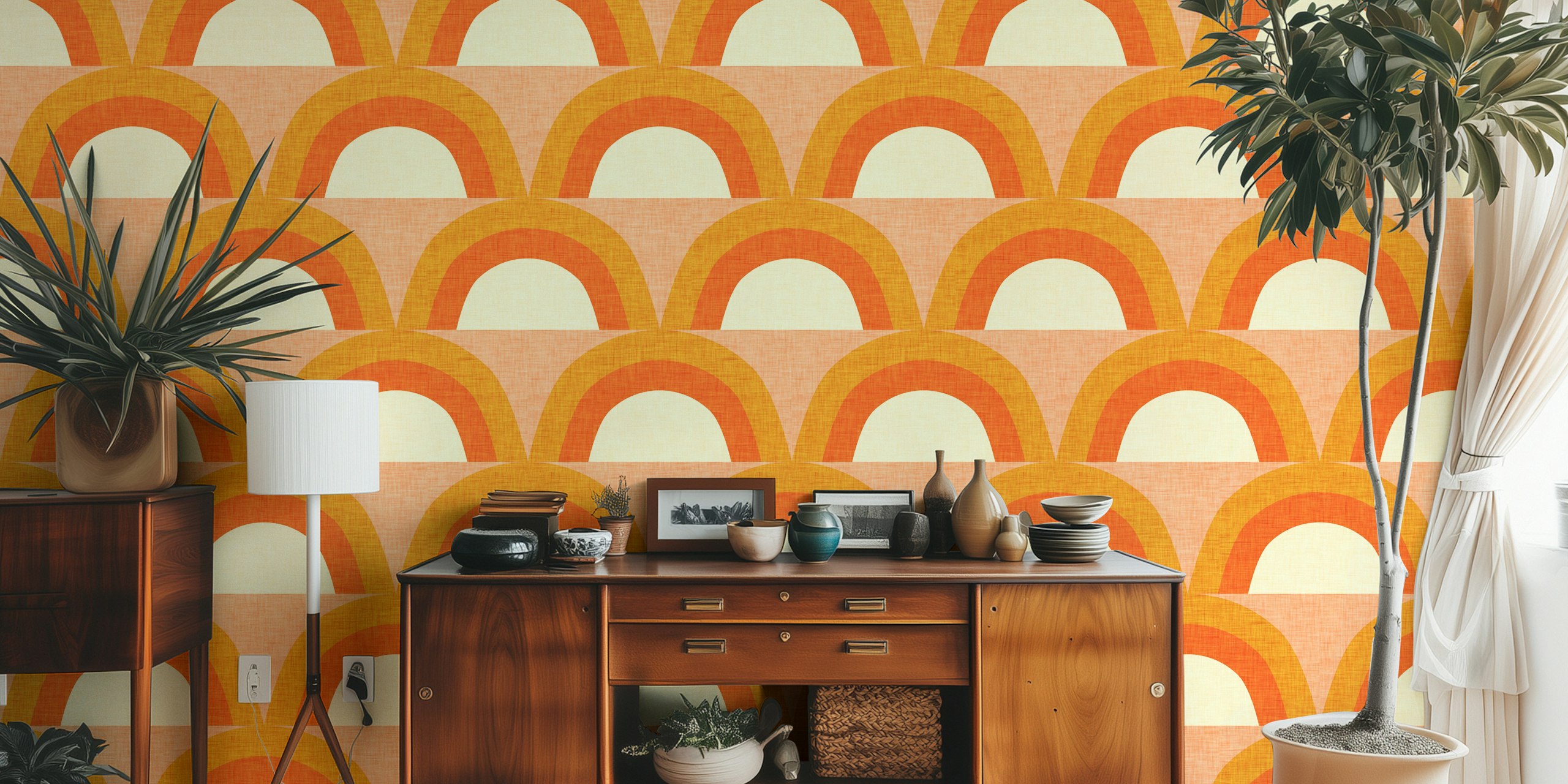 Papel de parede arco-íris de meio século em um quarto