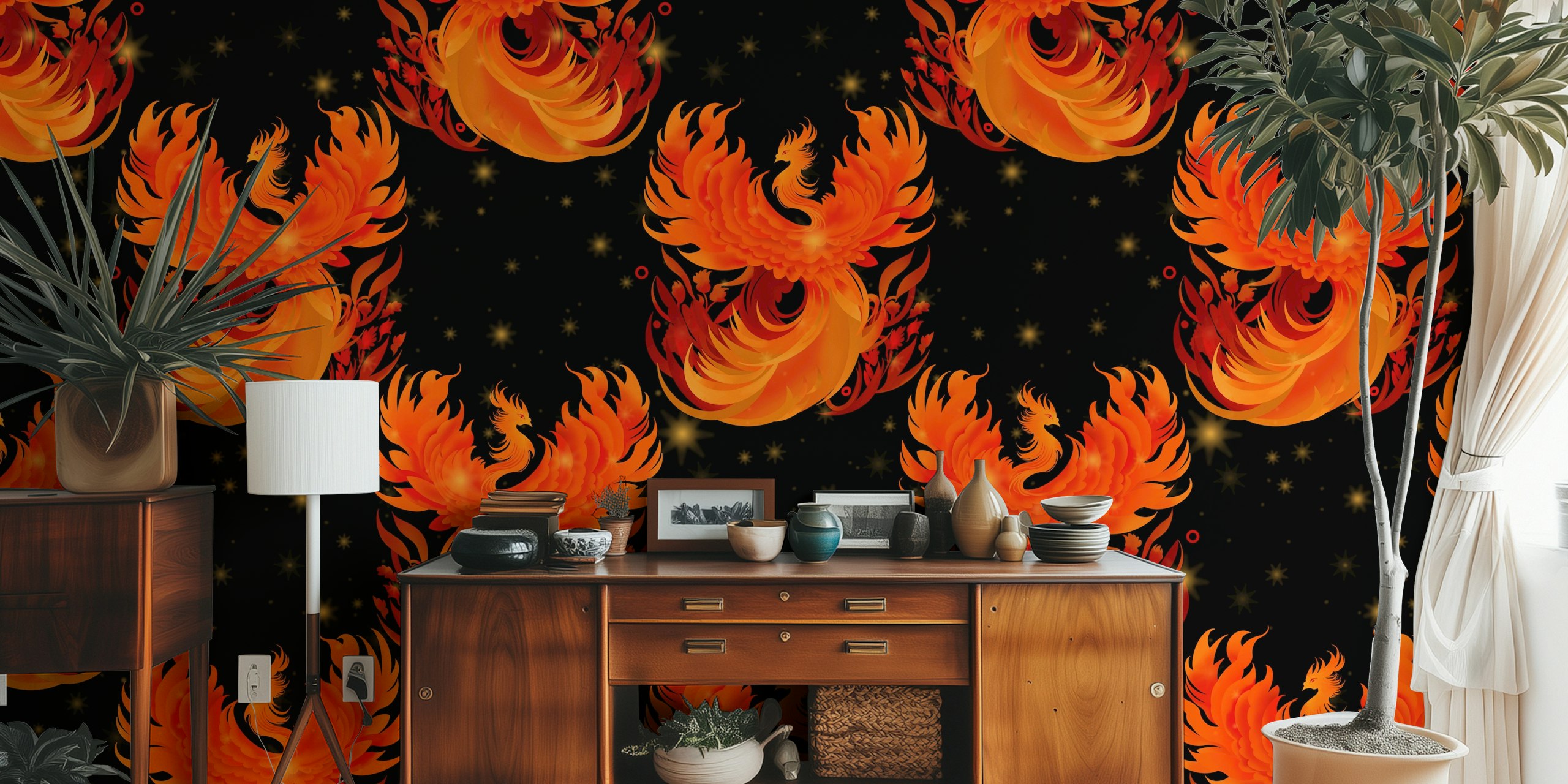 Phoenix Rising wallpaper in a room setting