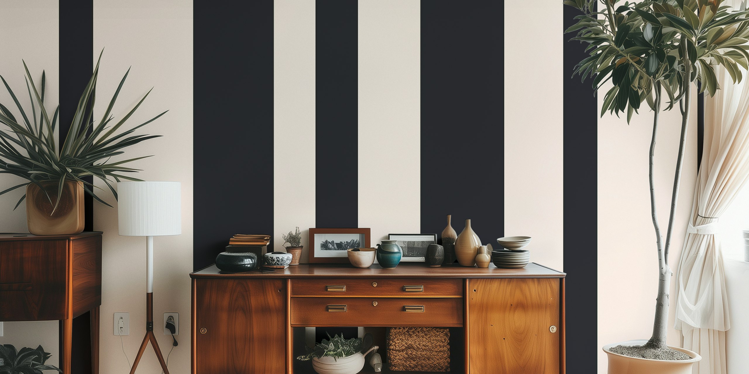 Tan and black striped wallpaper in modern style